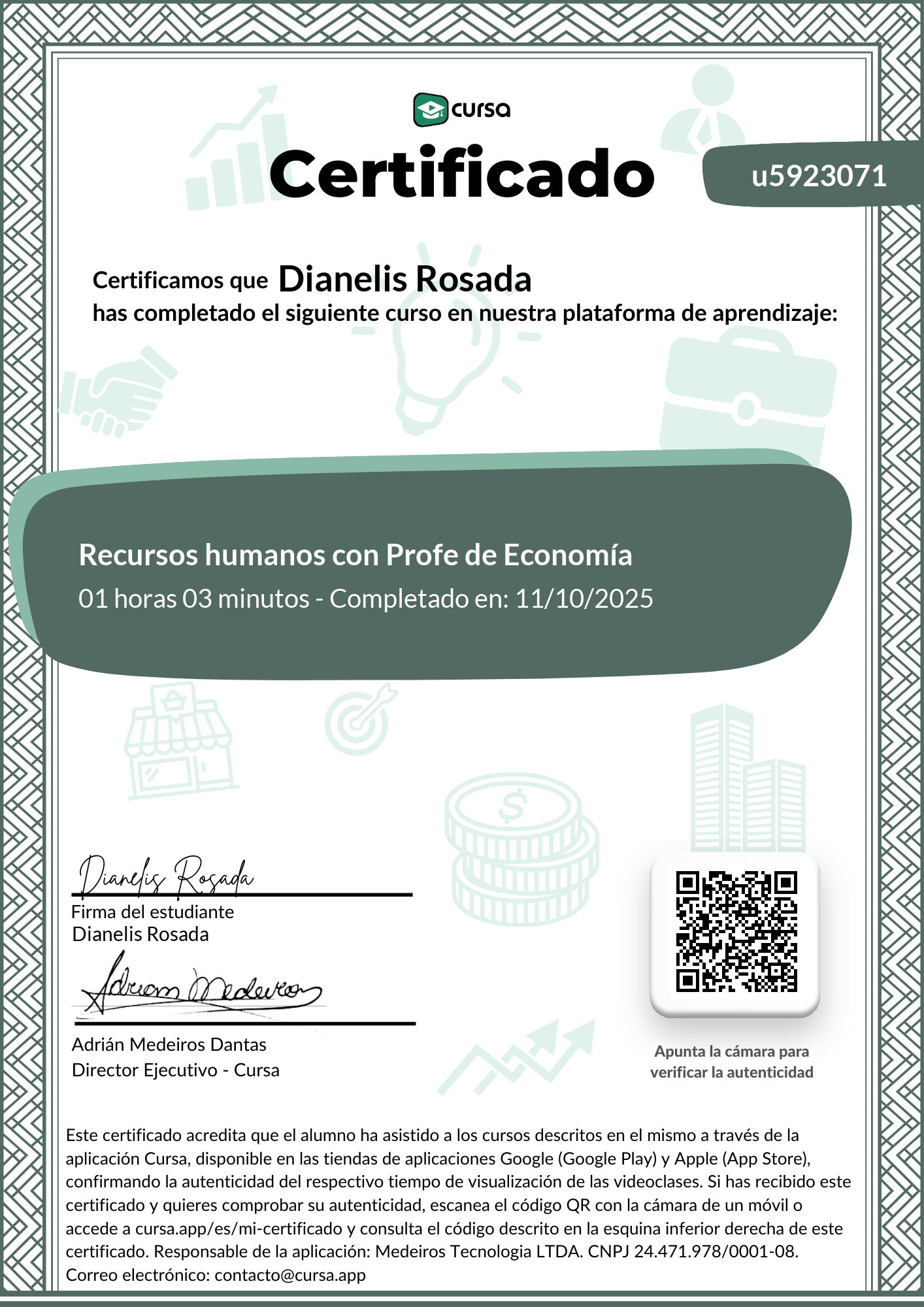 Imagen de mi Certificado de finalización del curso gratuito.