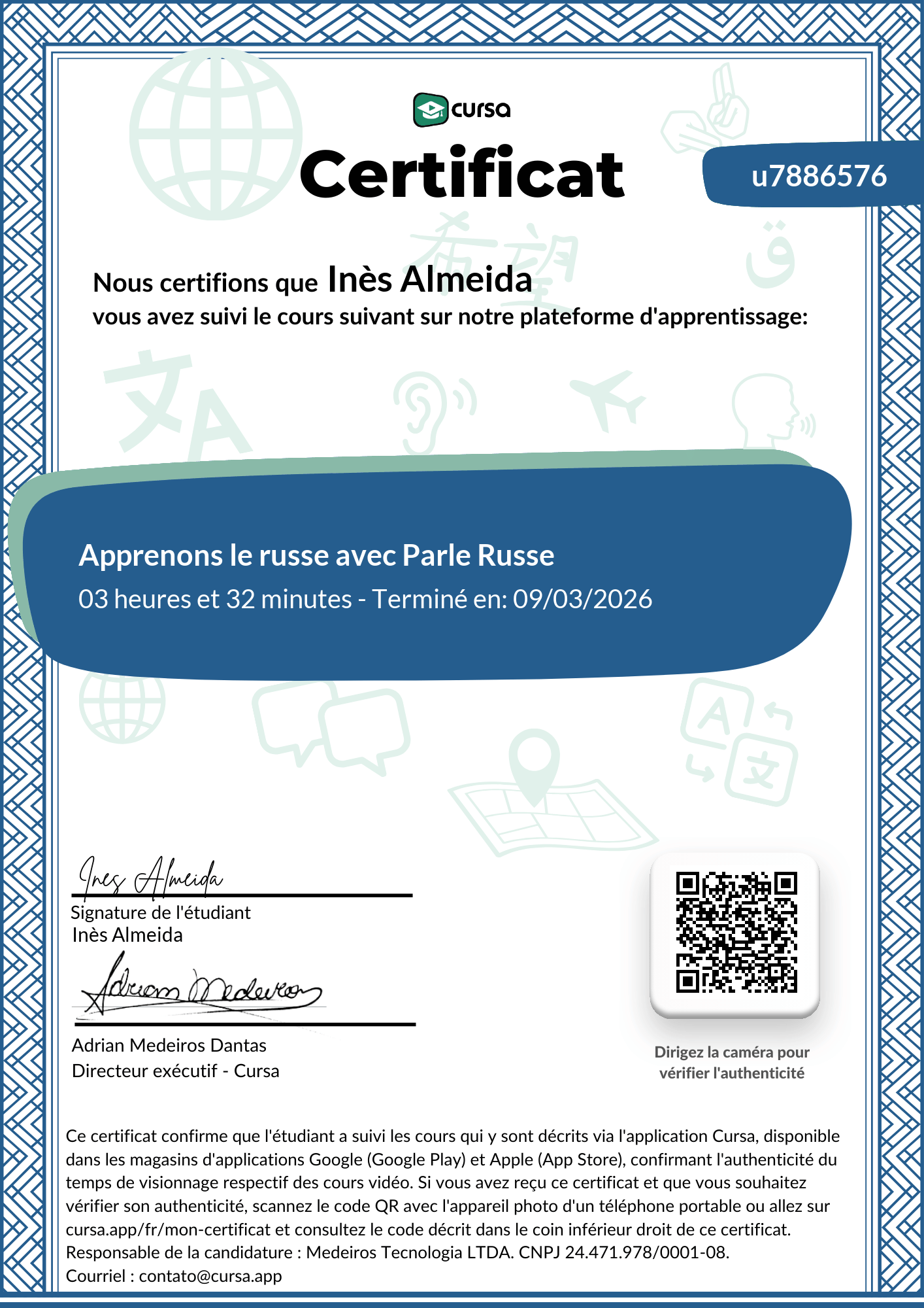 Image de mon certificat de fin de cours gratuit.