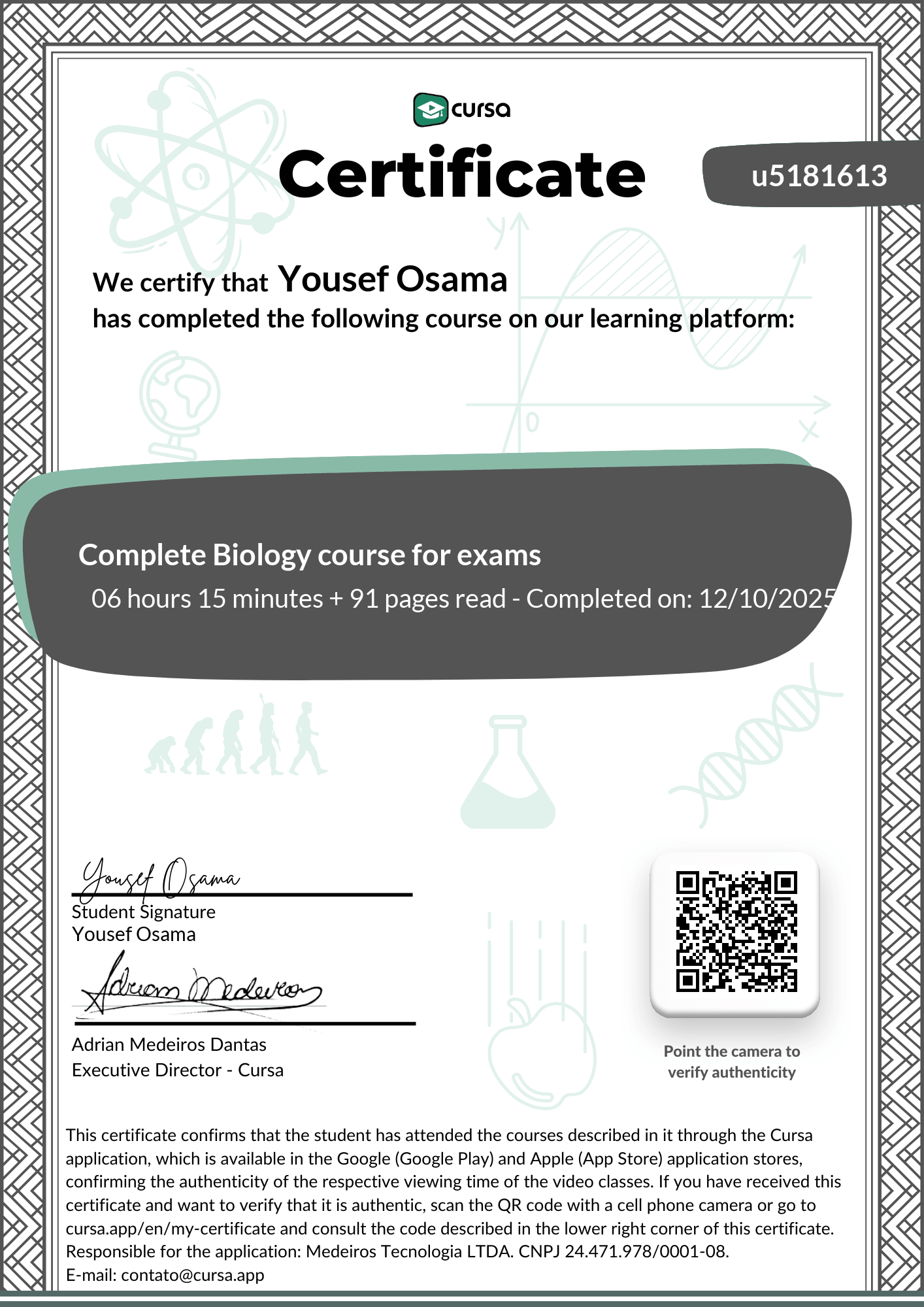Image of my free Course Completion Certificate.