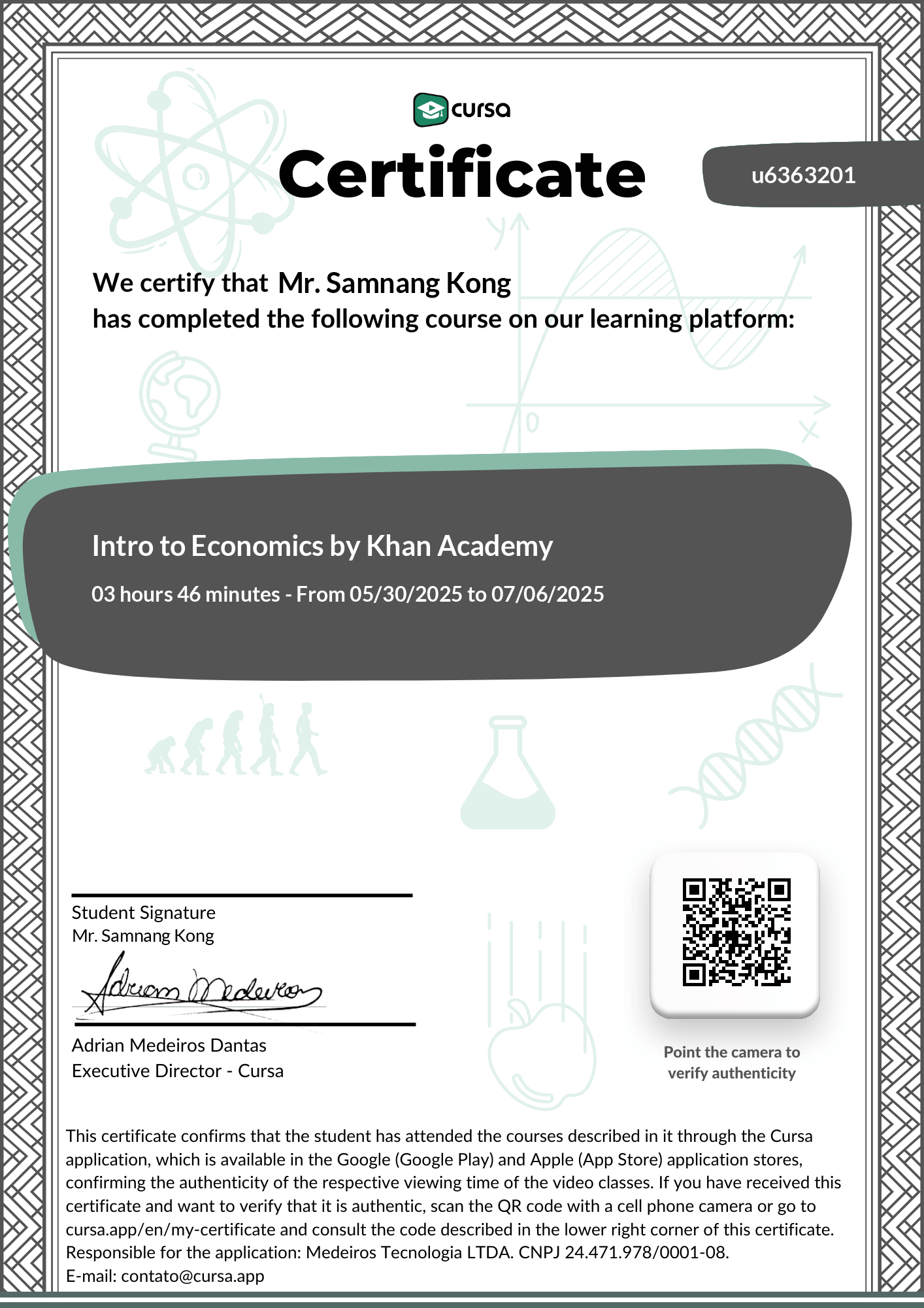 Image of my free Course Completion Certificate.