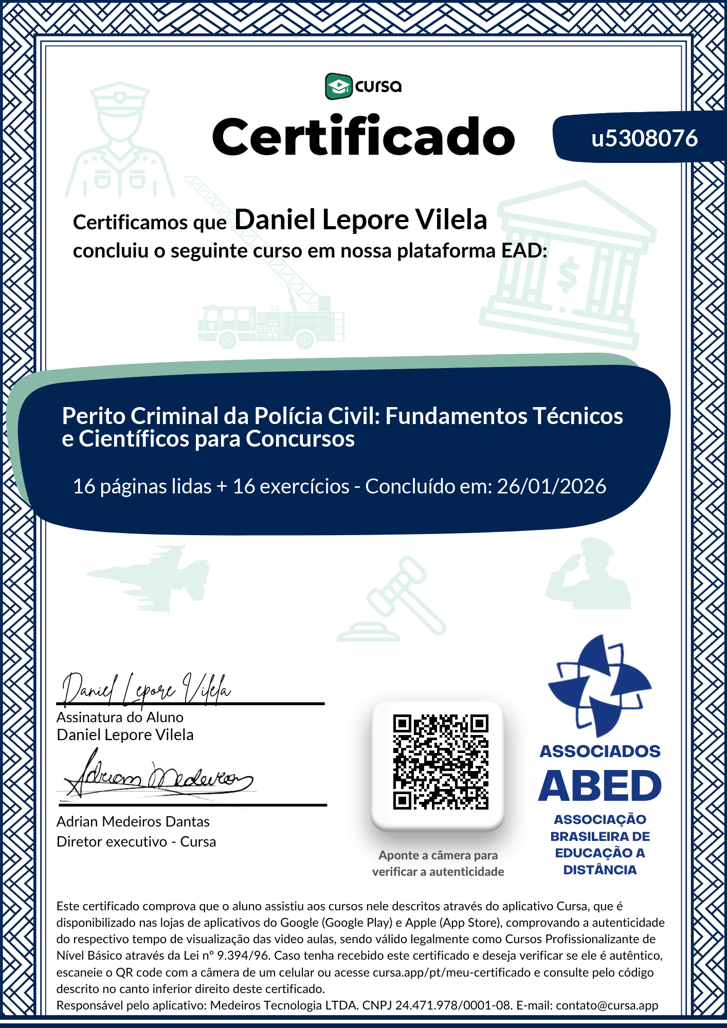 Imagem do meu Certificado gratuito de conclusão de curso.