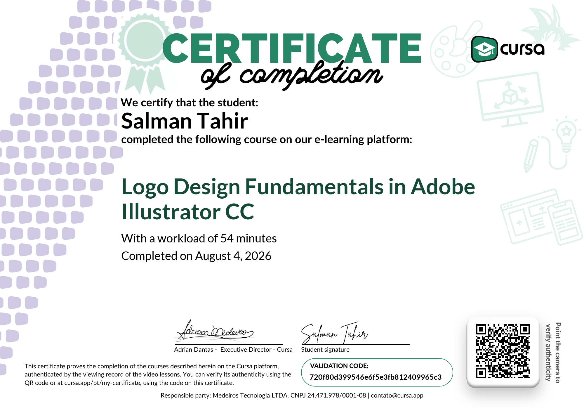 Image of my free Course Completion Certificate.
