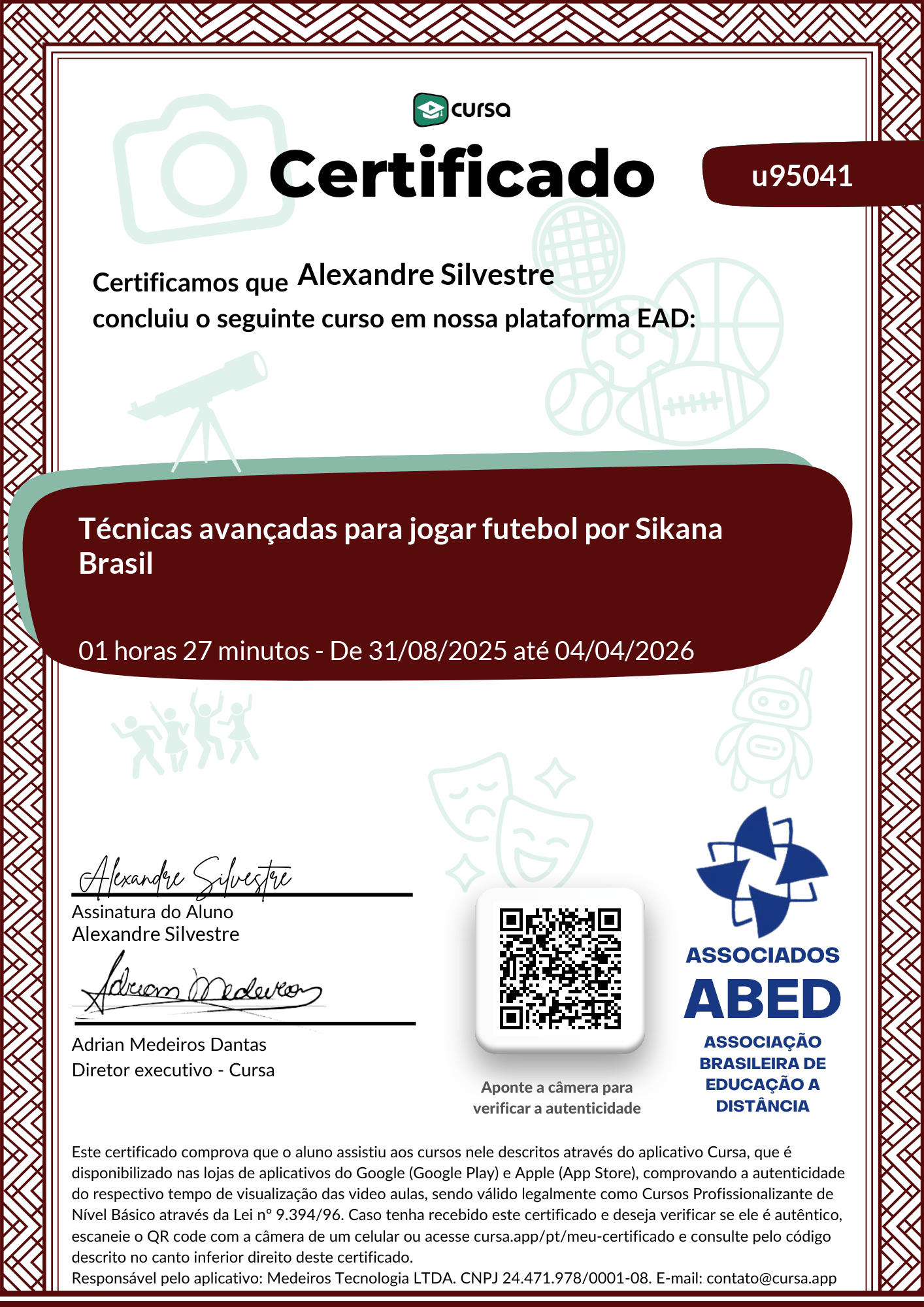 Imagem do meu Certificado gratuito de conclusão de curso.