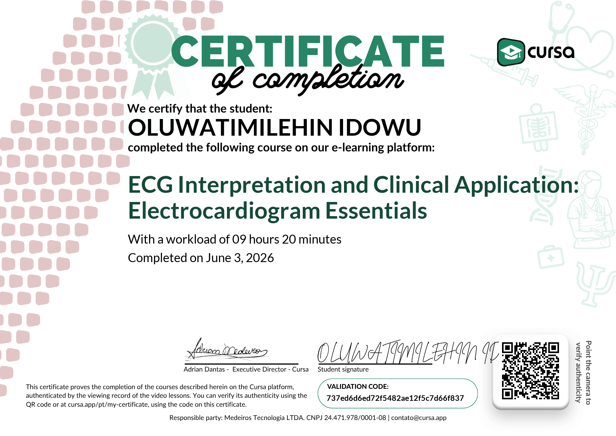 Image of my free Course Completion Certificate.