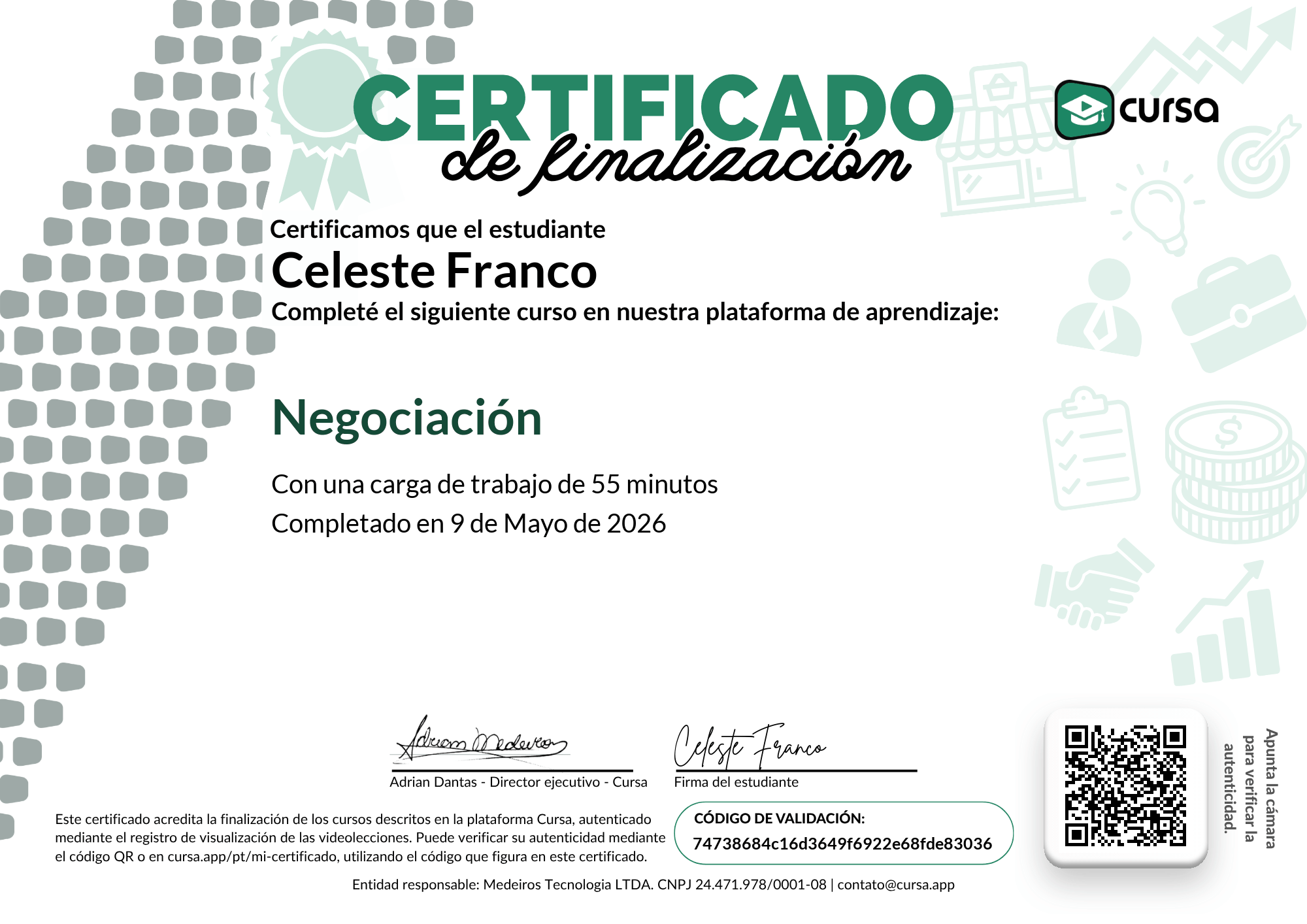 Imagen de mi Certificado de finalización del curso gratuito.