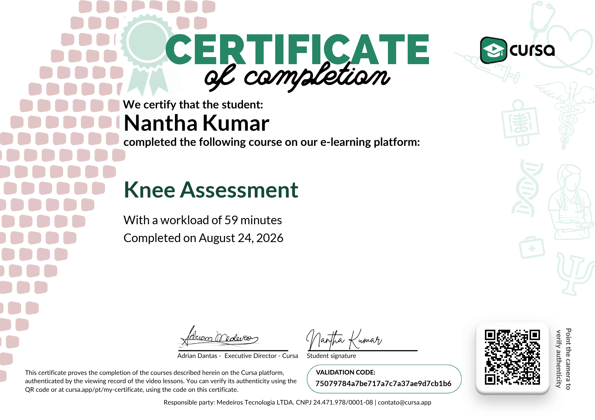 Image of my free Course Completion Certificate.