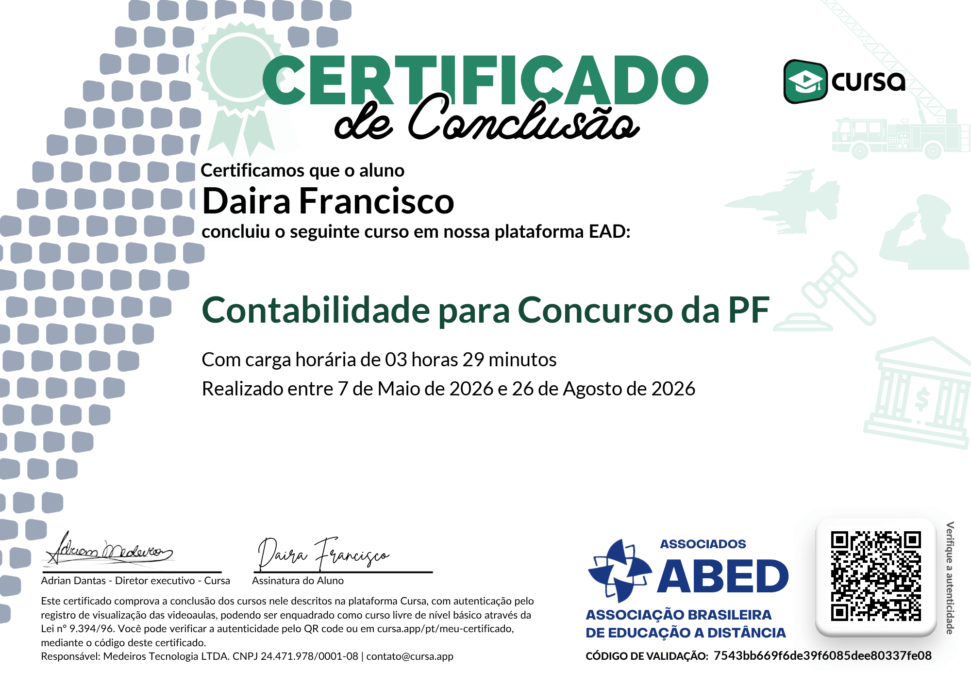 Imagem do meu Certificado gratuito de conclusão de curso.
