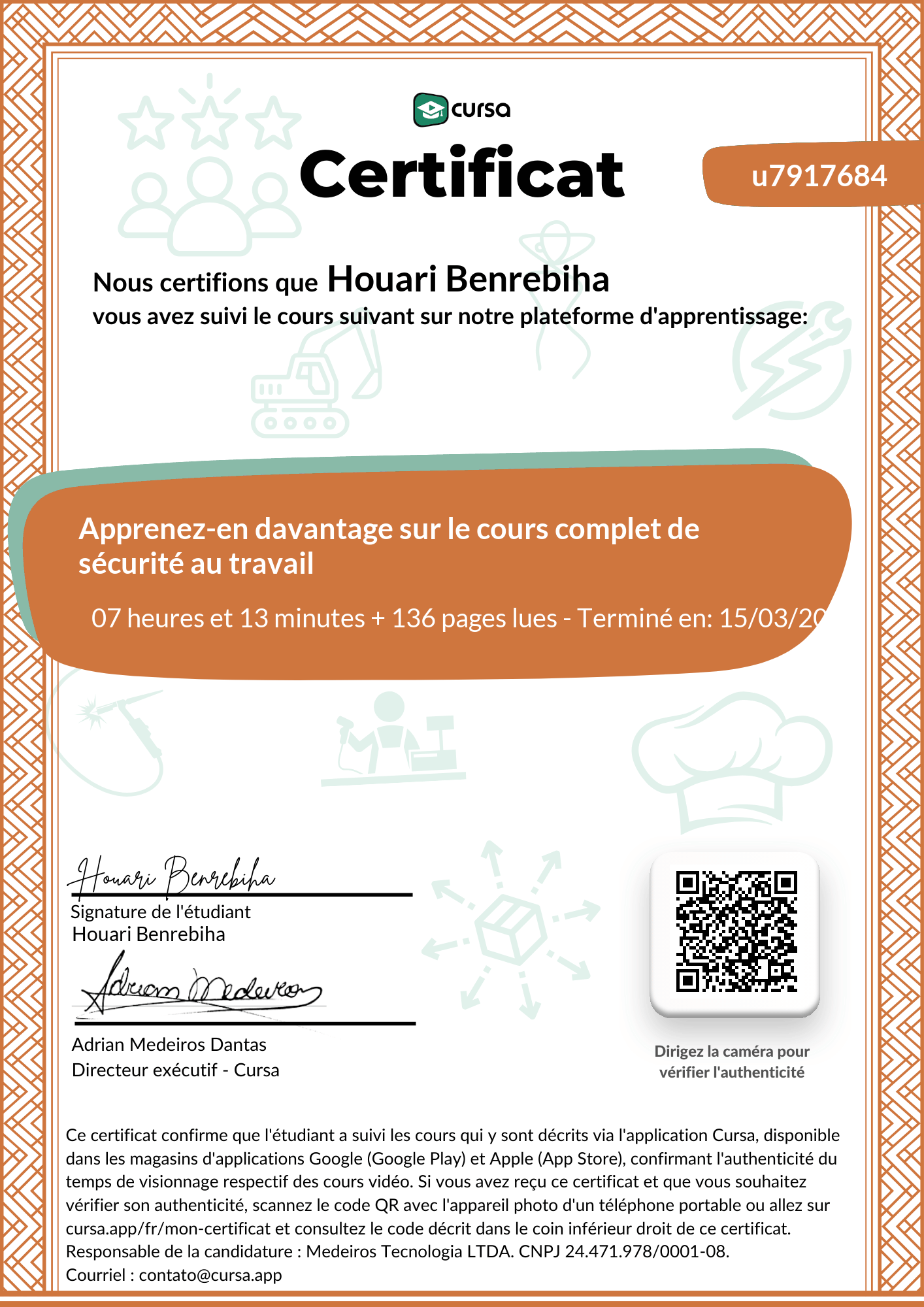 Image de mon certificat de fin de cours gratuit.