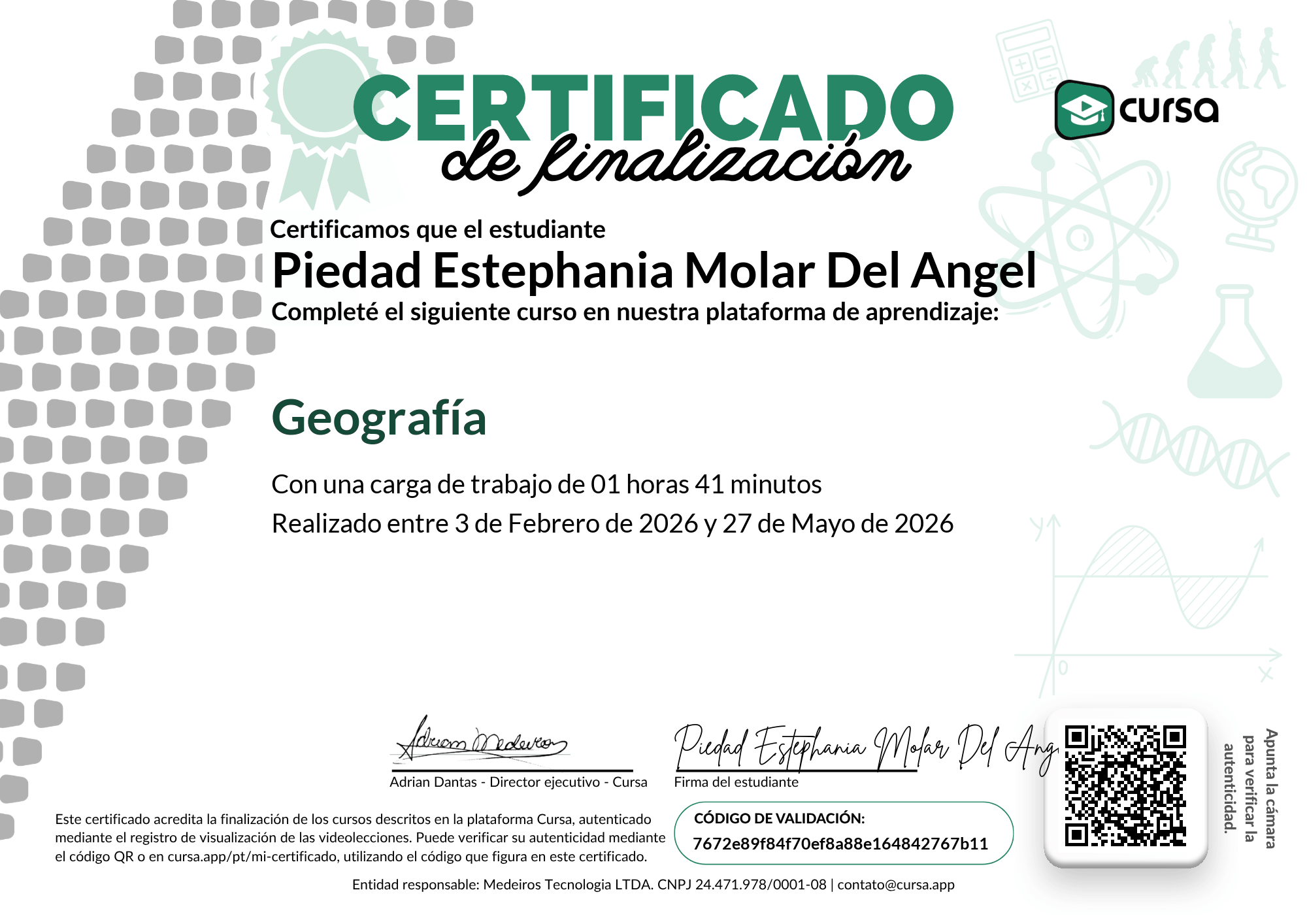 Imagen de mi Certificado de finalización del curso gratuito.