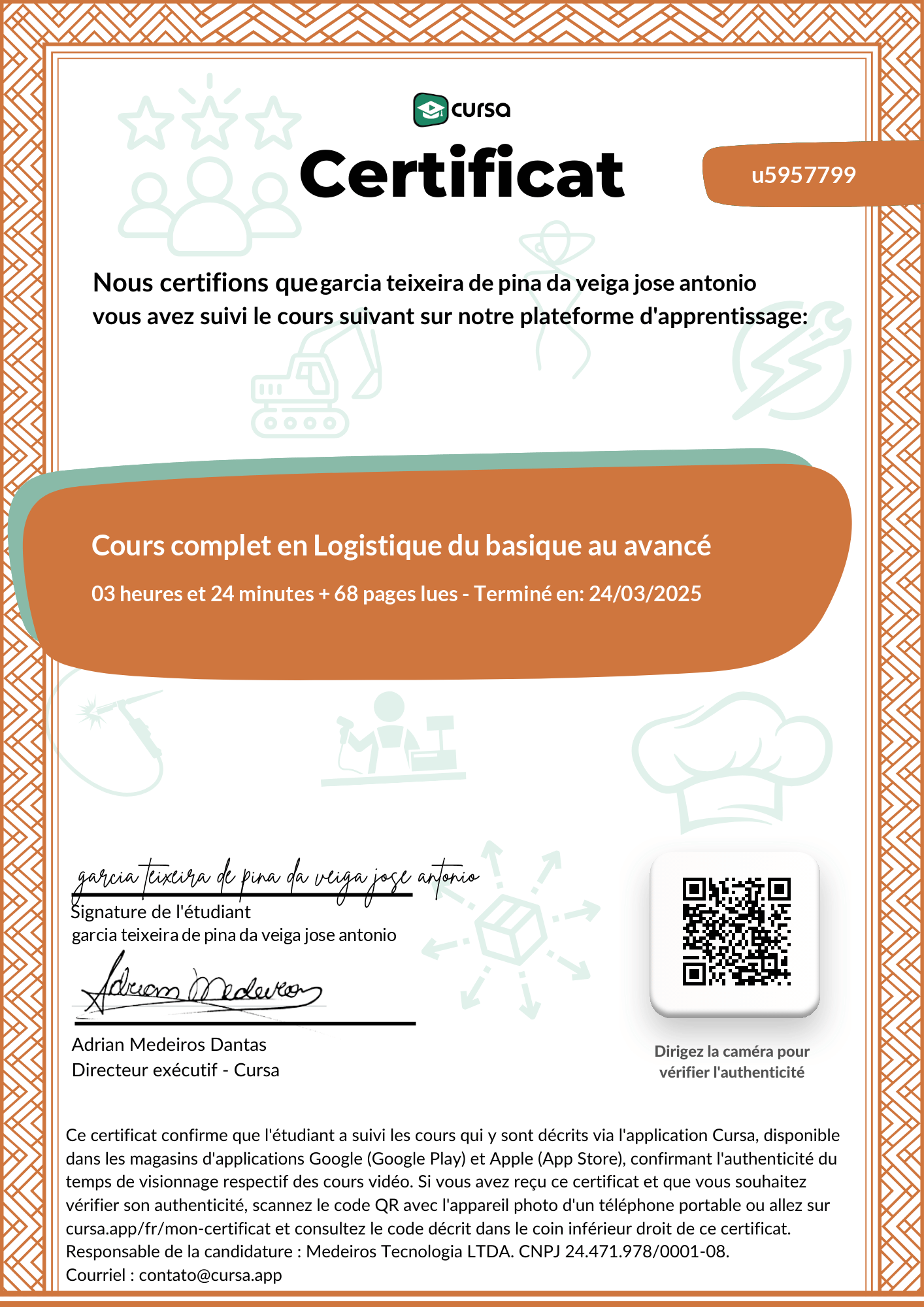 Image de mon certificat de fin de cours gratuit.