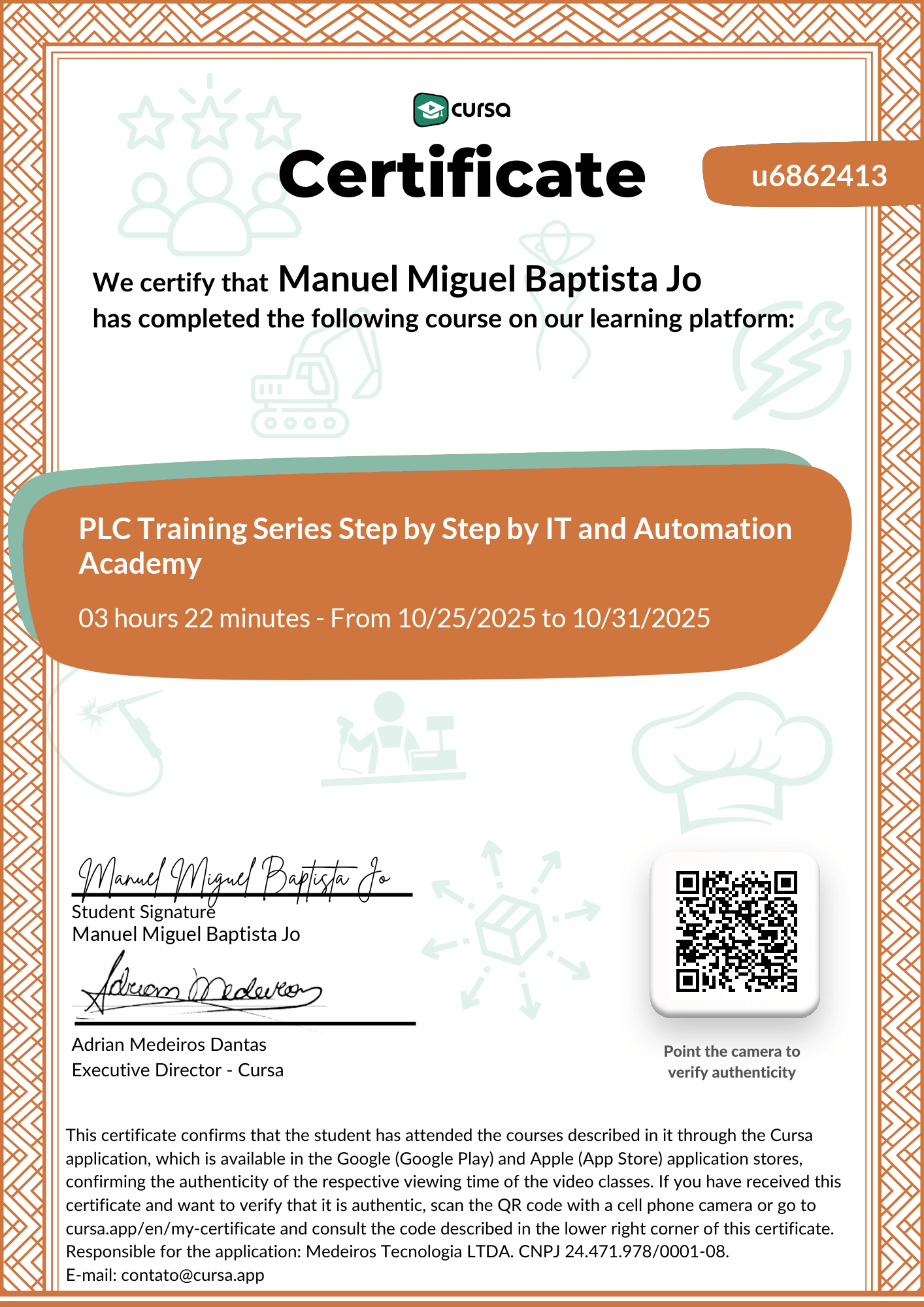 Image of my free Course Completion Certificate.