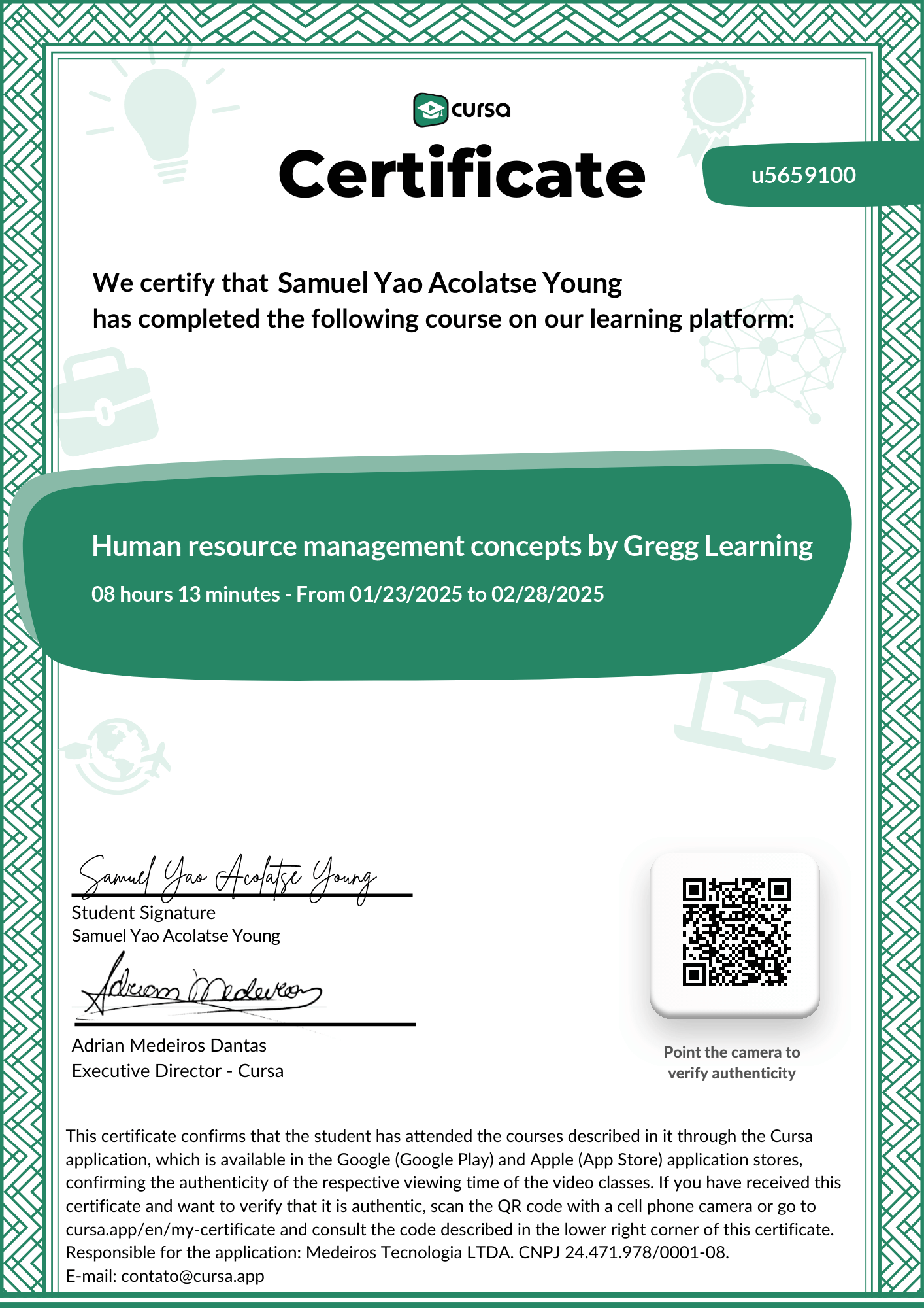 Image of my free Course Completion Certificate.
