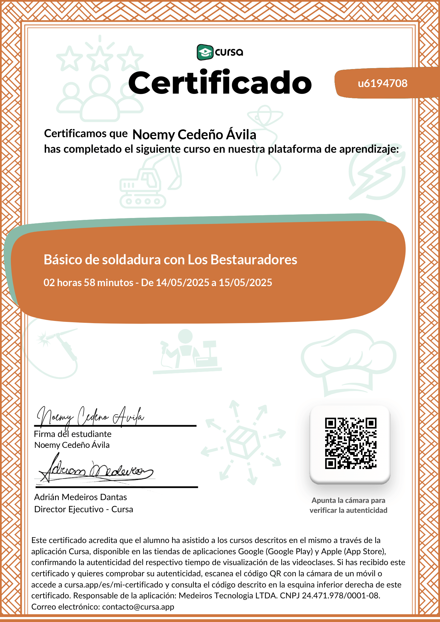 Imagen de mi Certificado de finalización del curso gratuito.