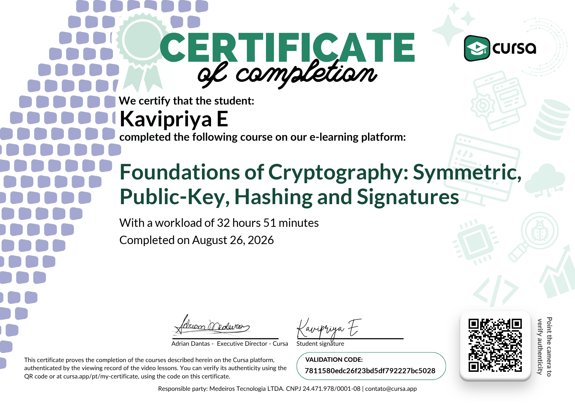 Image of my free Course Completion Certificate.