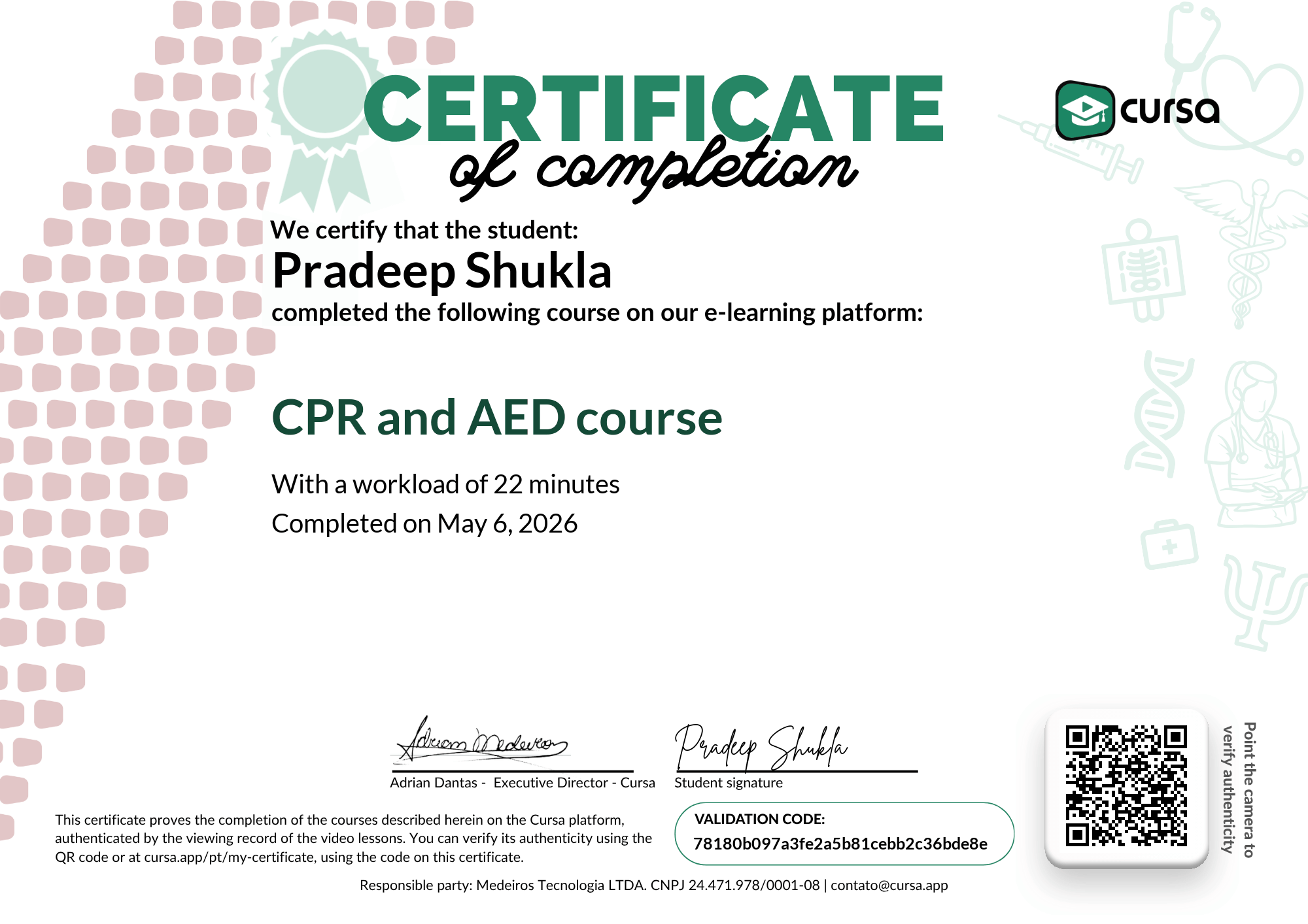 Image of my free Course Completion Certificate.