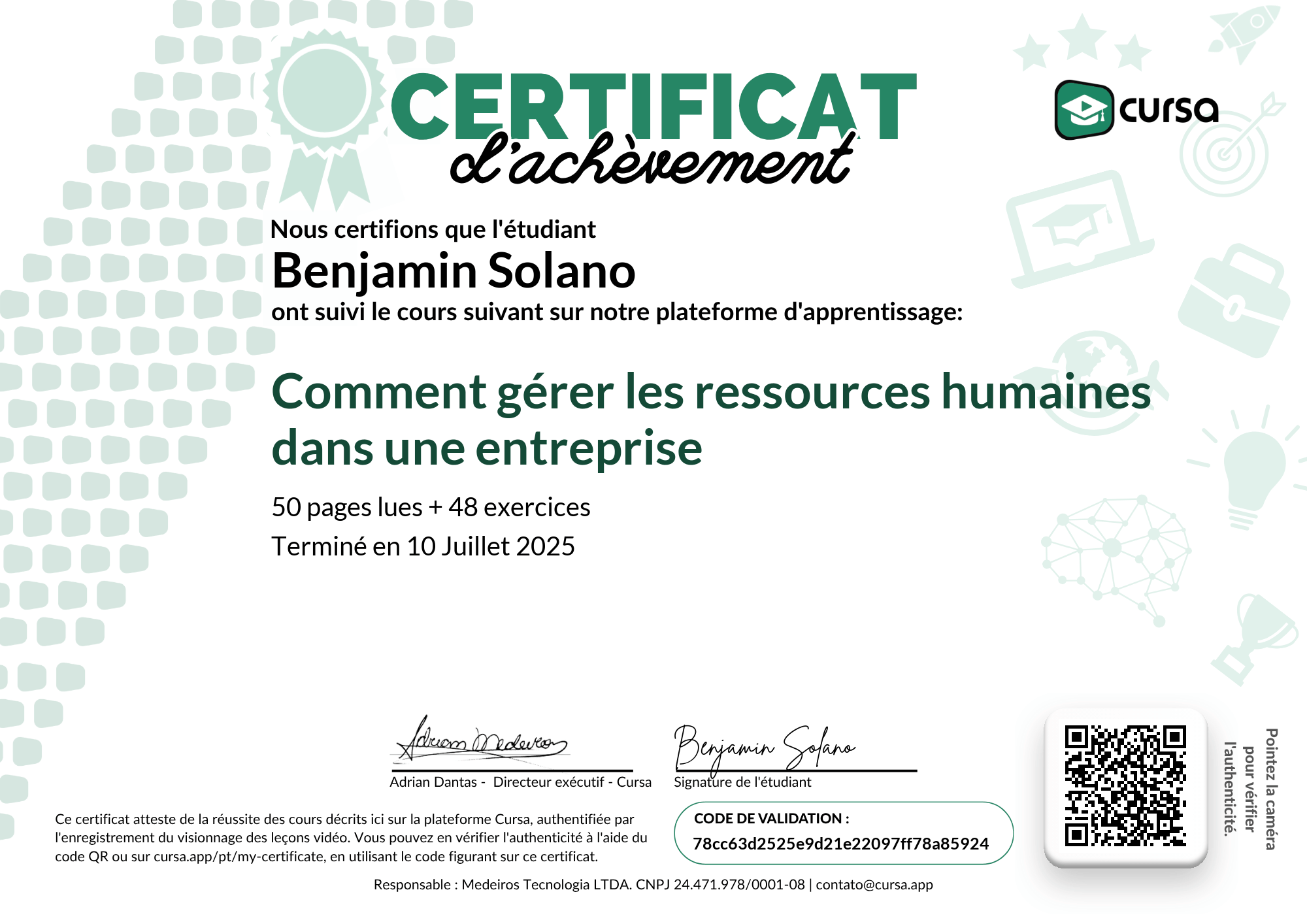 Image de mon certificat de fin de cours gratuit.