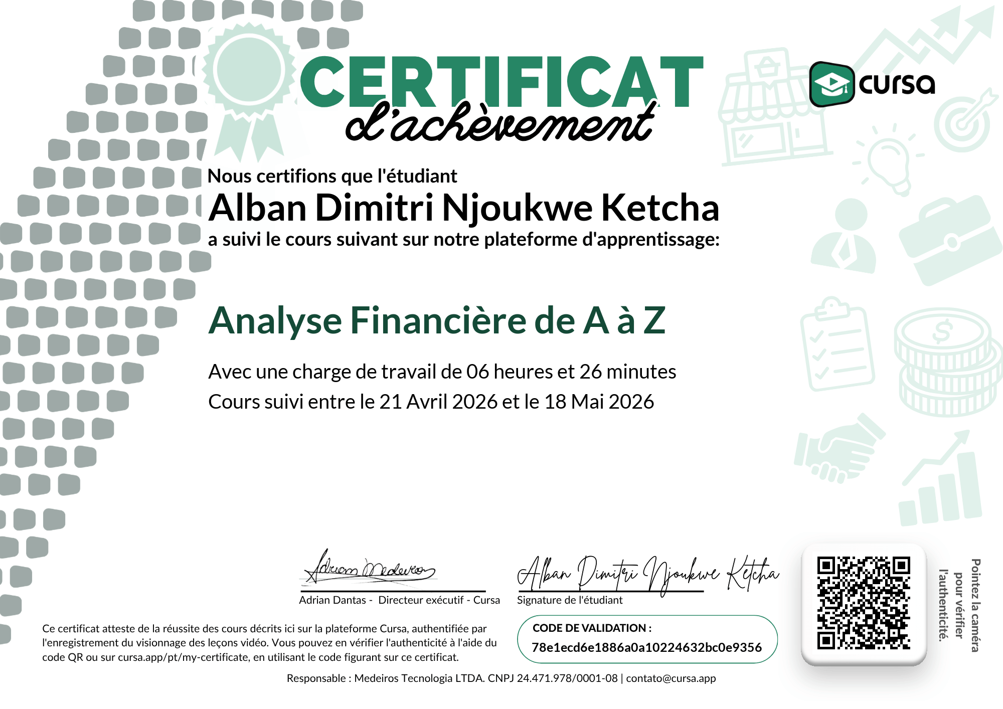 Image de mon certificat de fin de cours gratuit.