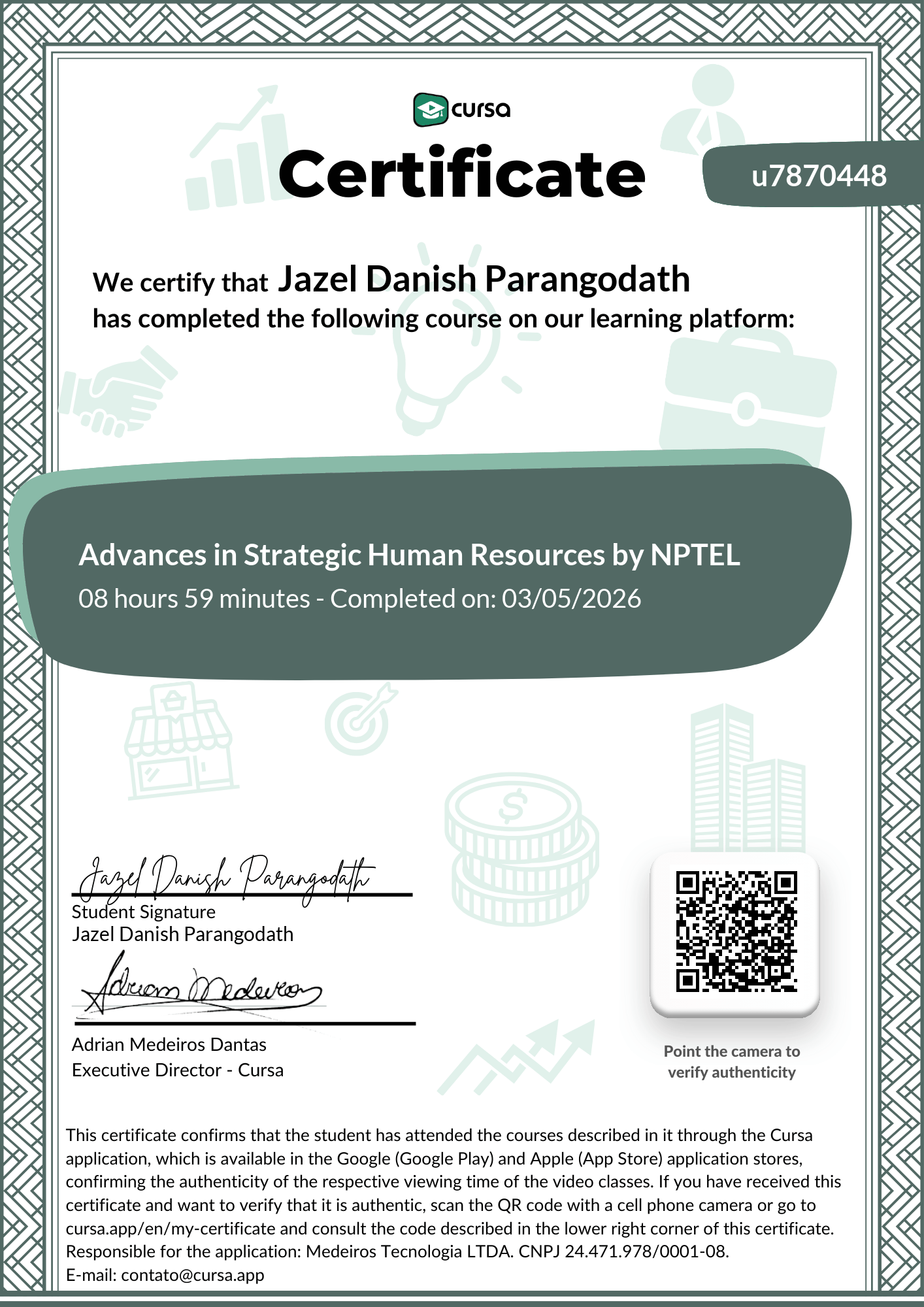 Image of my free Course Completion Certificate.