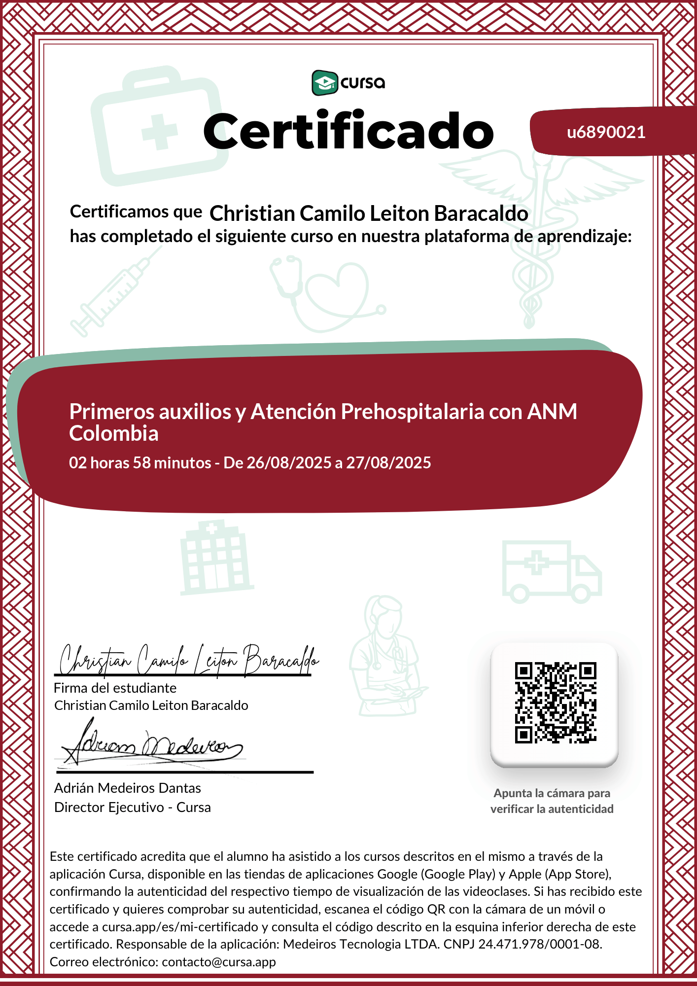 Imagen de mi Certificado de finalización del curso gratuito.