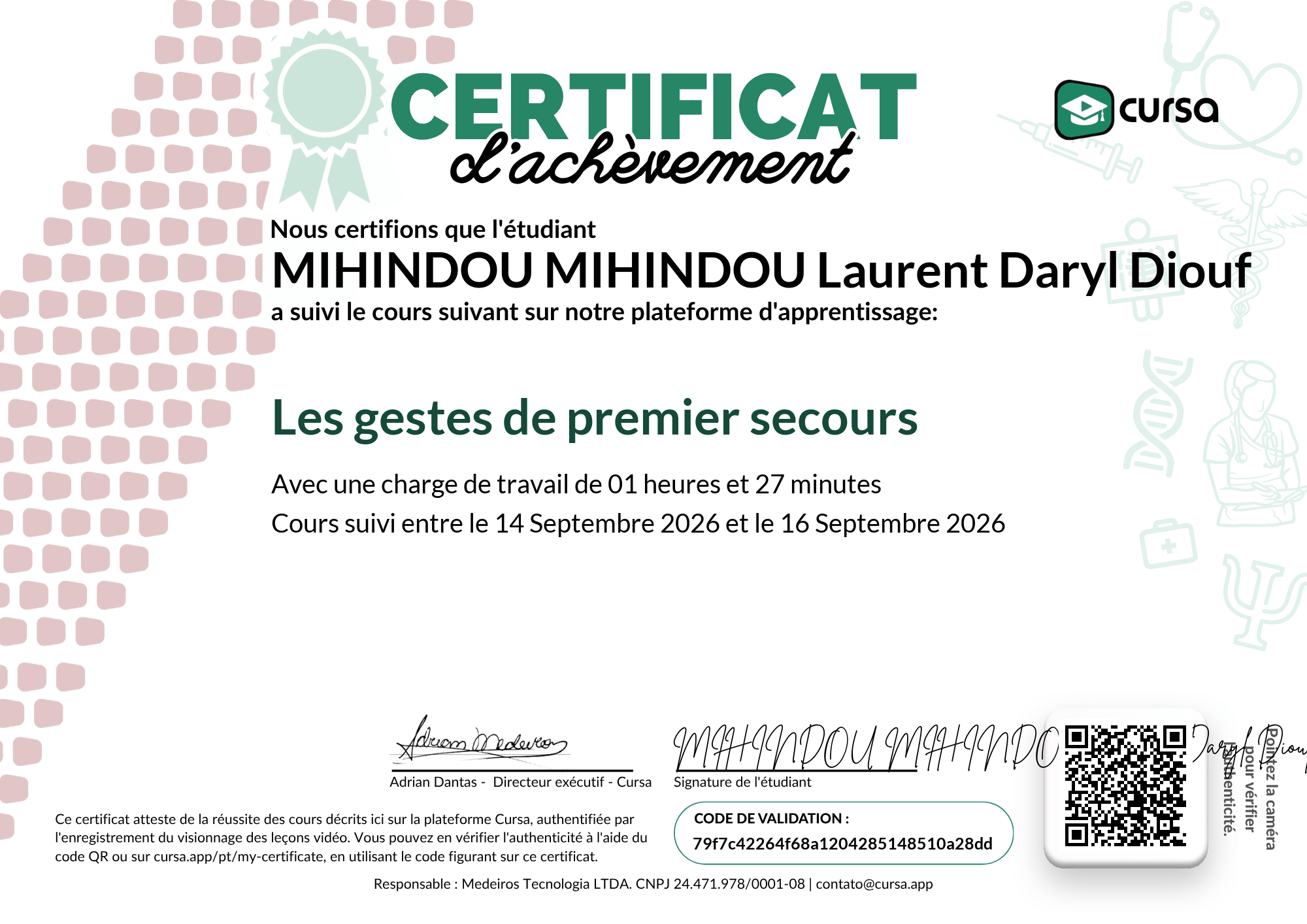 Image de mon certificat de fin de cours gratuit.