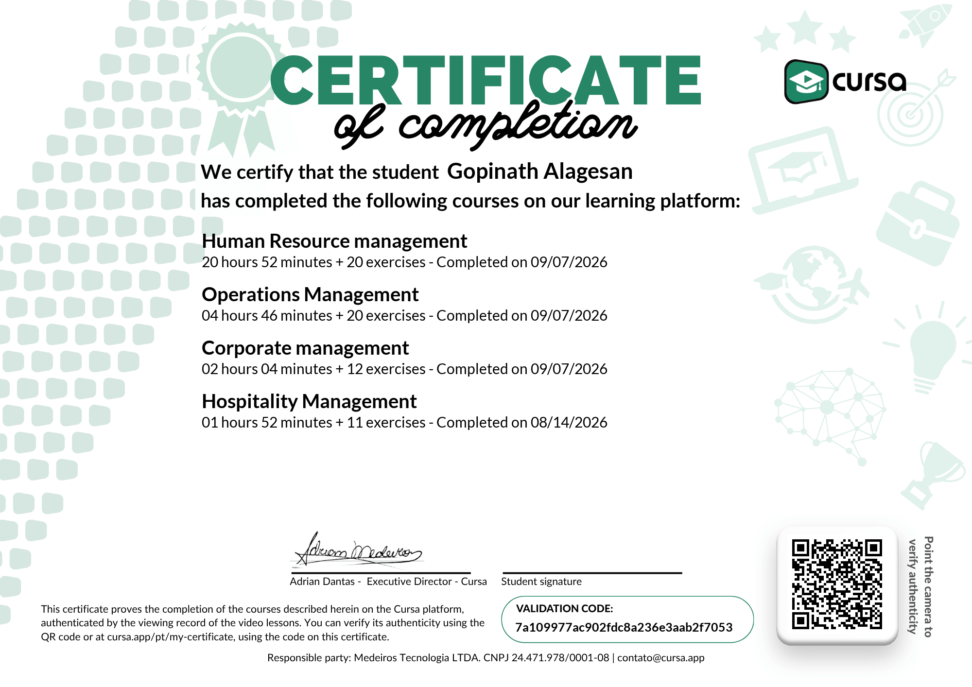 Image of my free Course Completion Certificate.