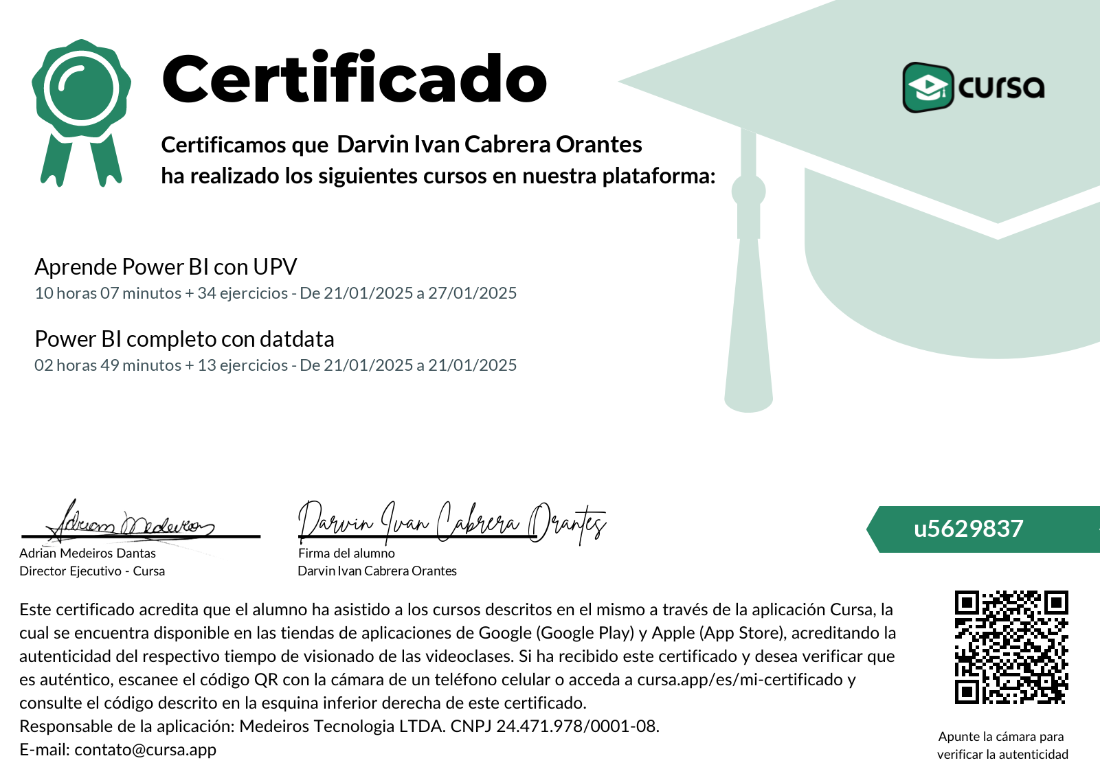 Imagen de mi Certificado de finalización del curso gratuito.