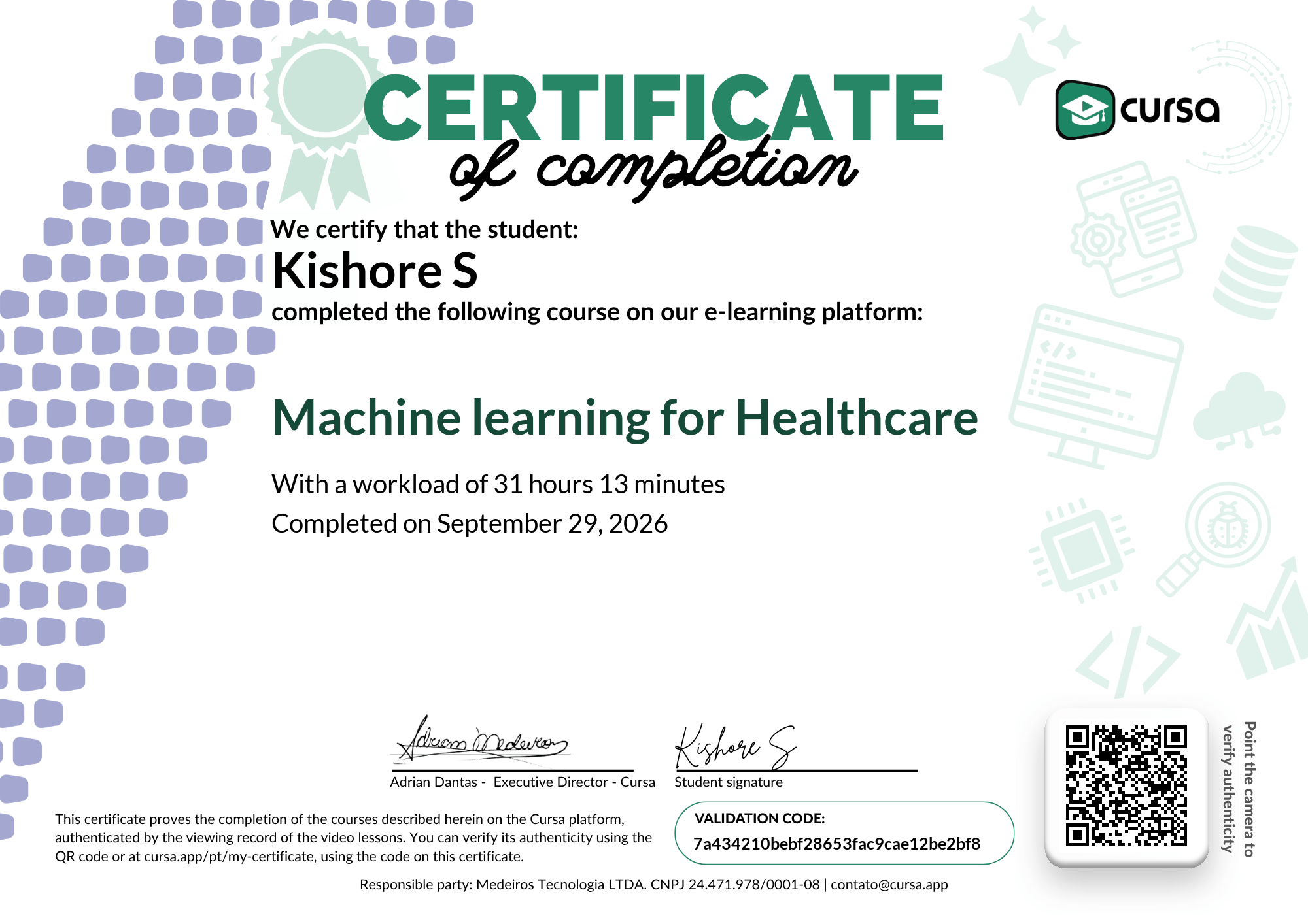 Image of my free Course Completion Certificate.