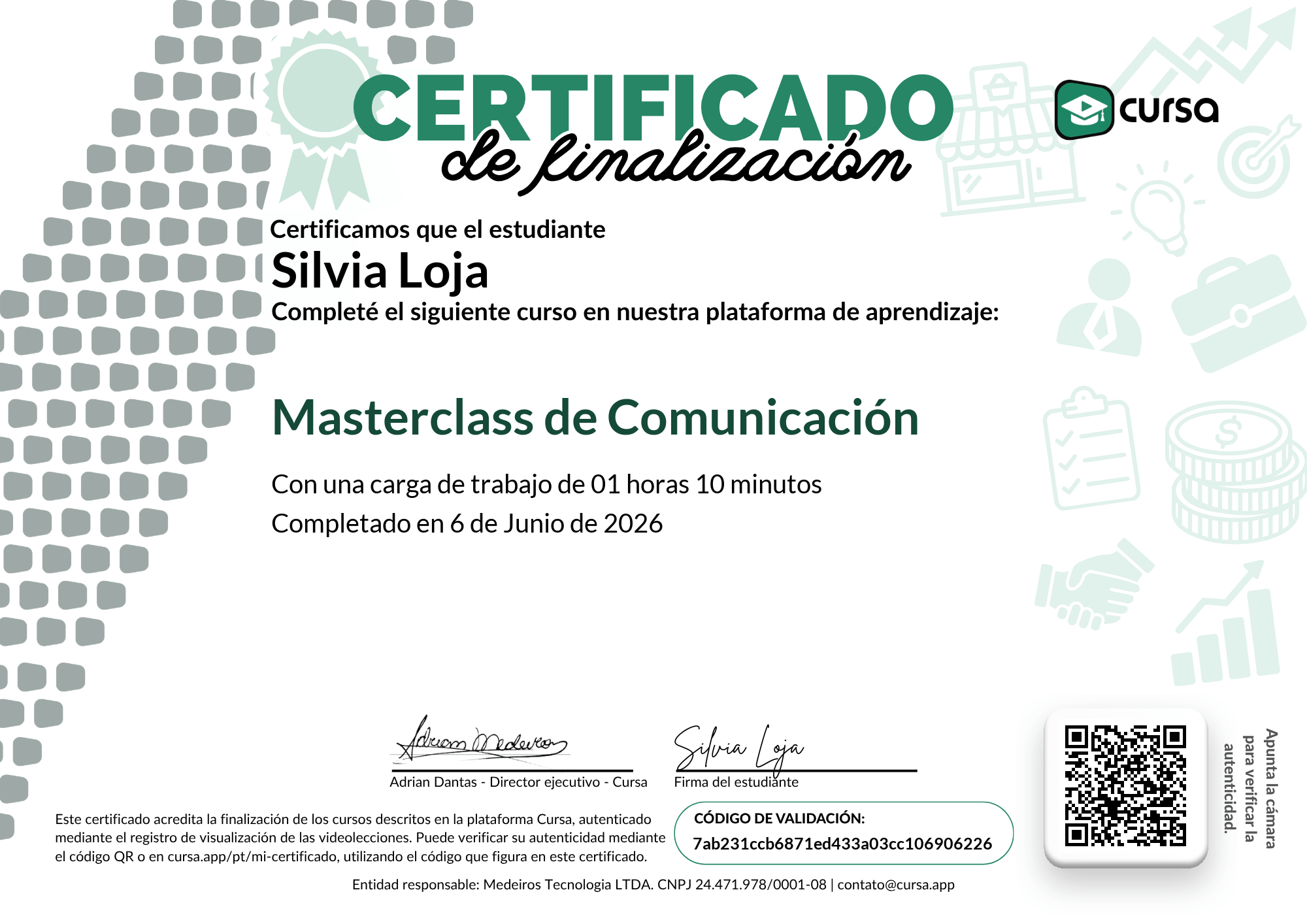 Imagen de mi Certificado de finalización del curso gratuito.