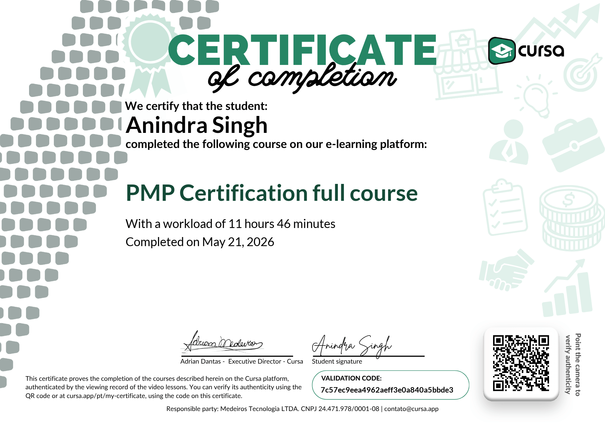 Image of my free Course Completion Certificate.