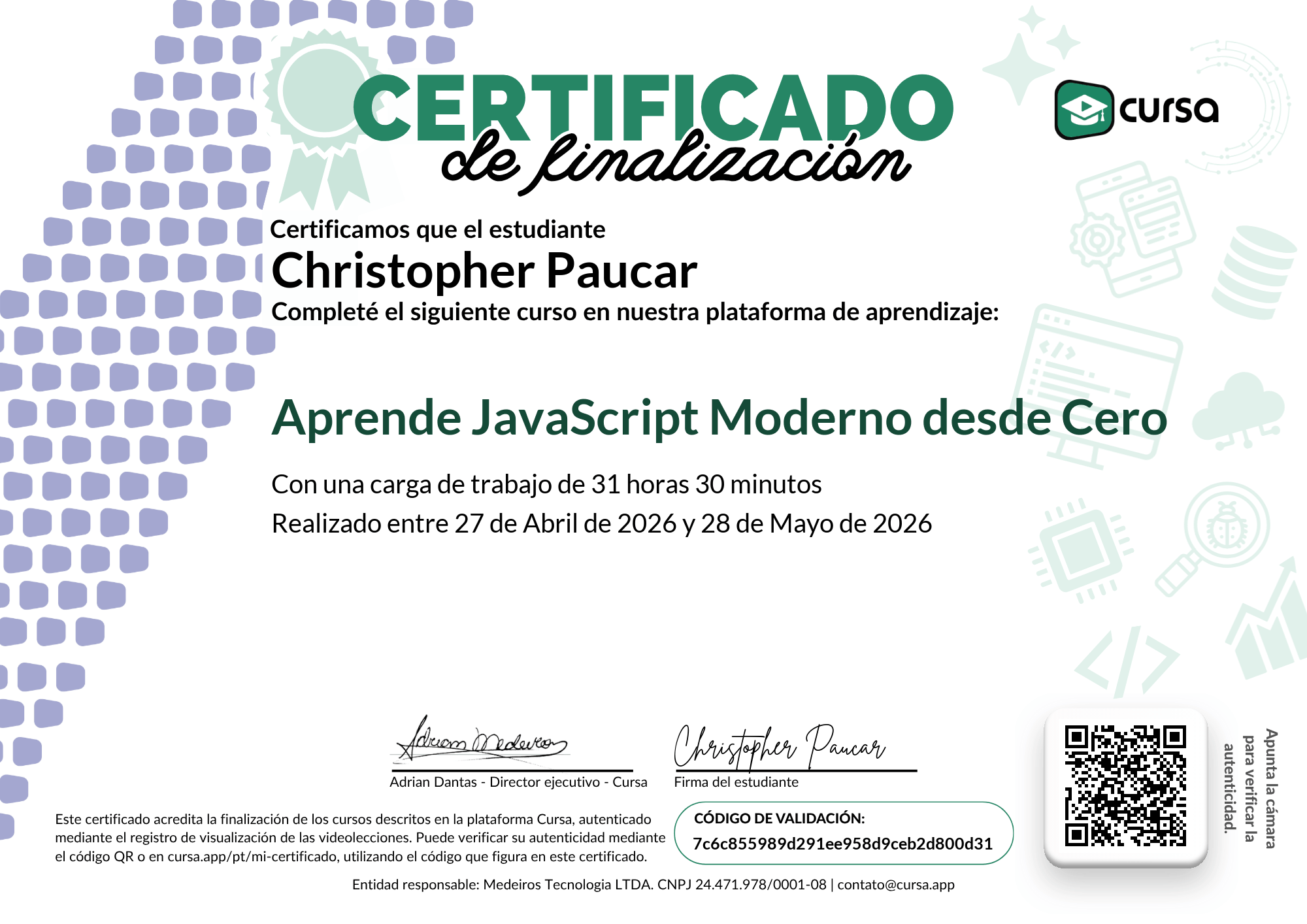 Imagen de mi Certificado de finalización del curso gratuito.