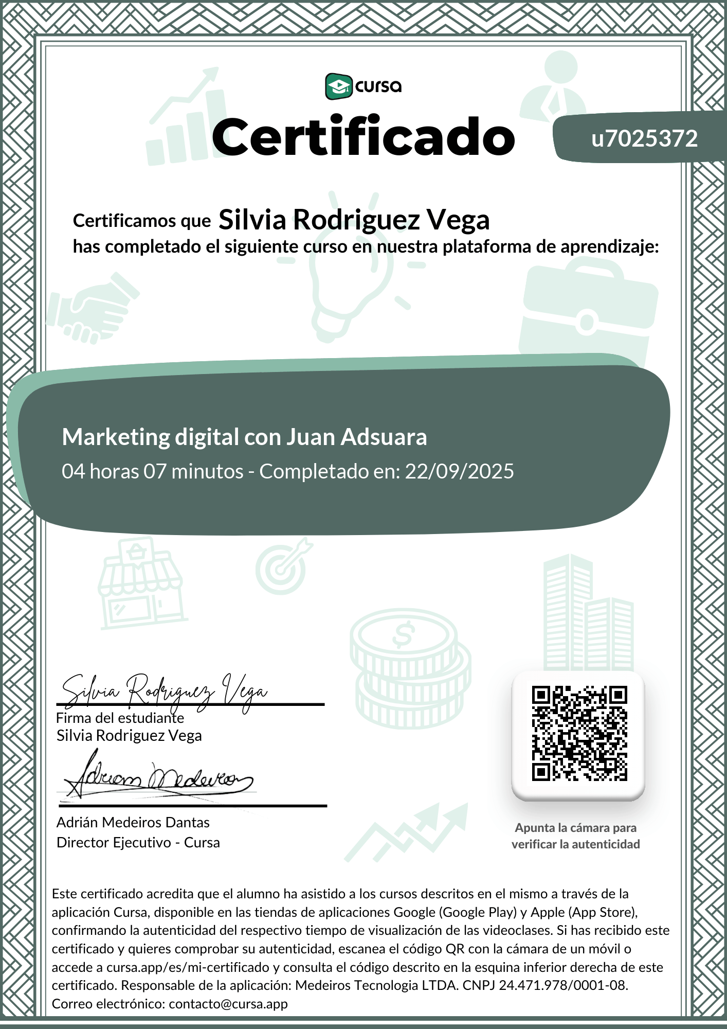 Imagen de mi Certificado de finalización del curso gratuito.