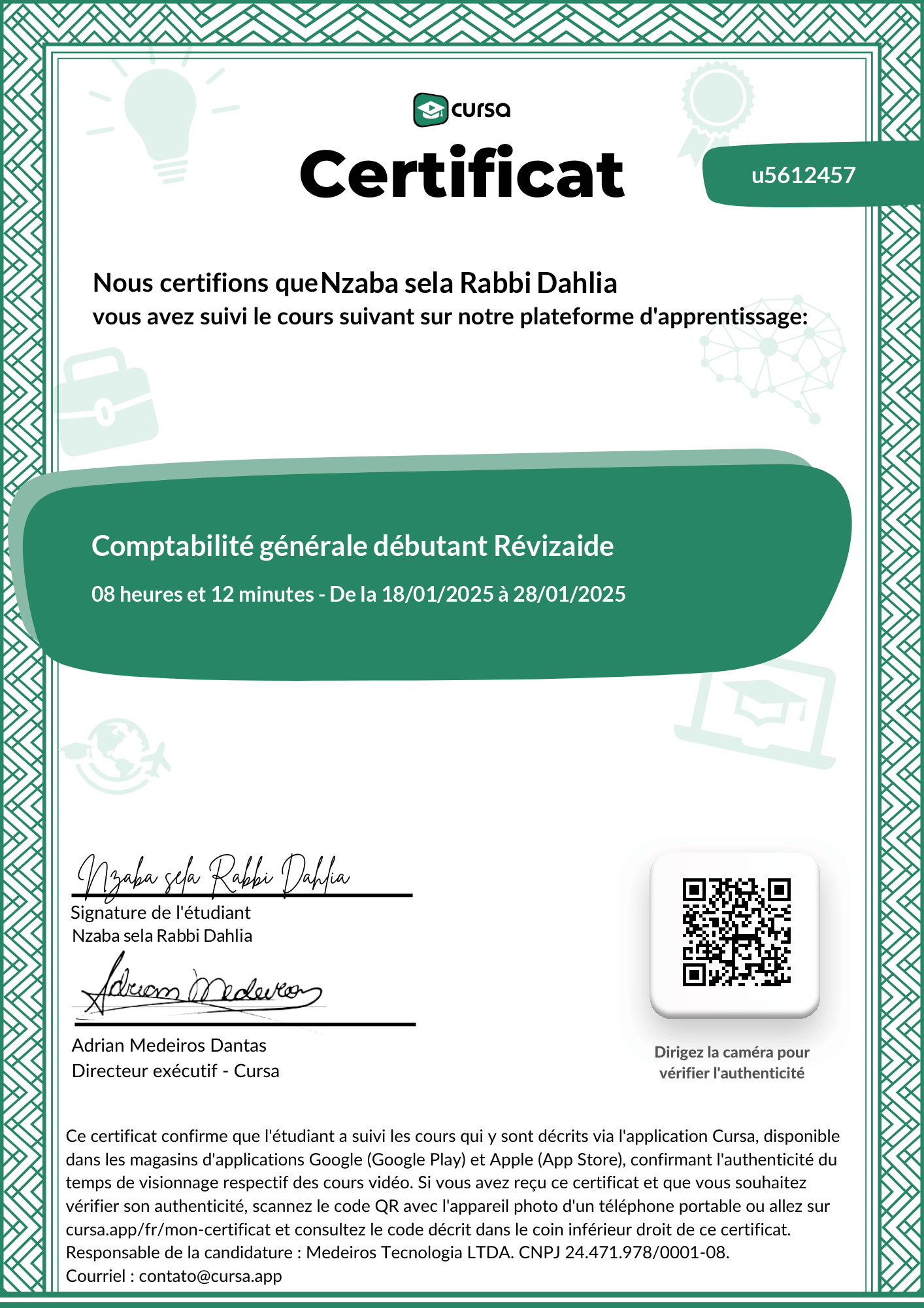 Image de mon certificat de fin de cours gratuit.