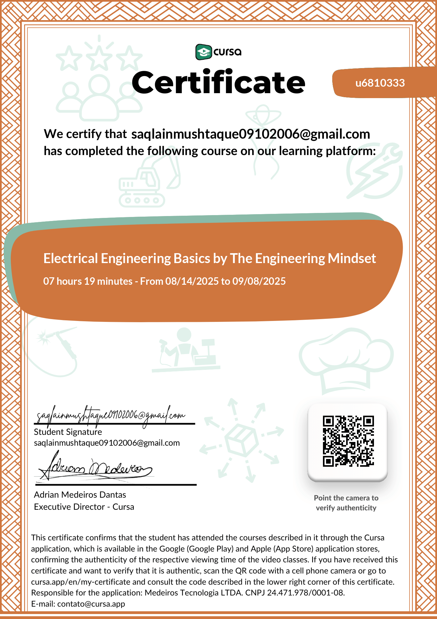 Image of my free Course Completion Certificate.