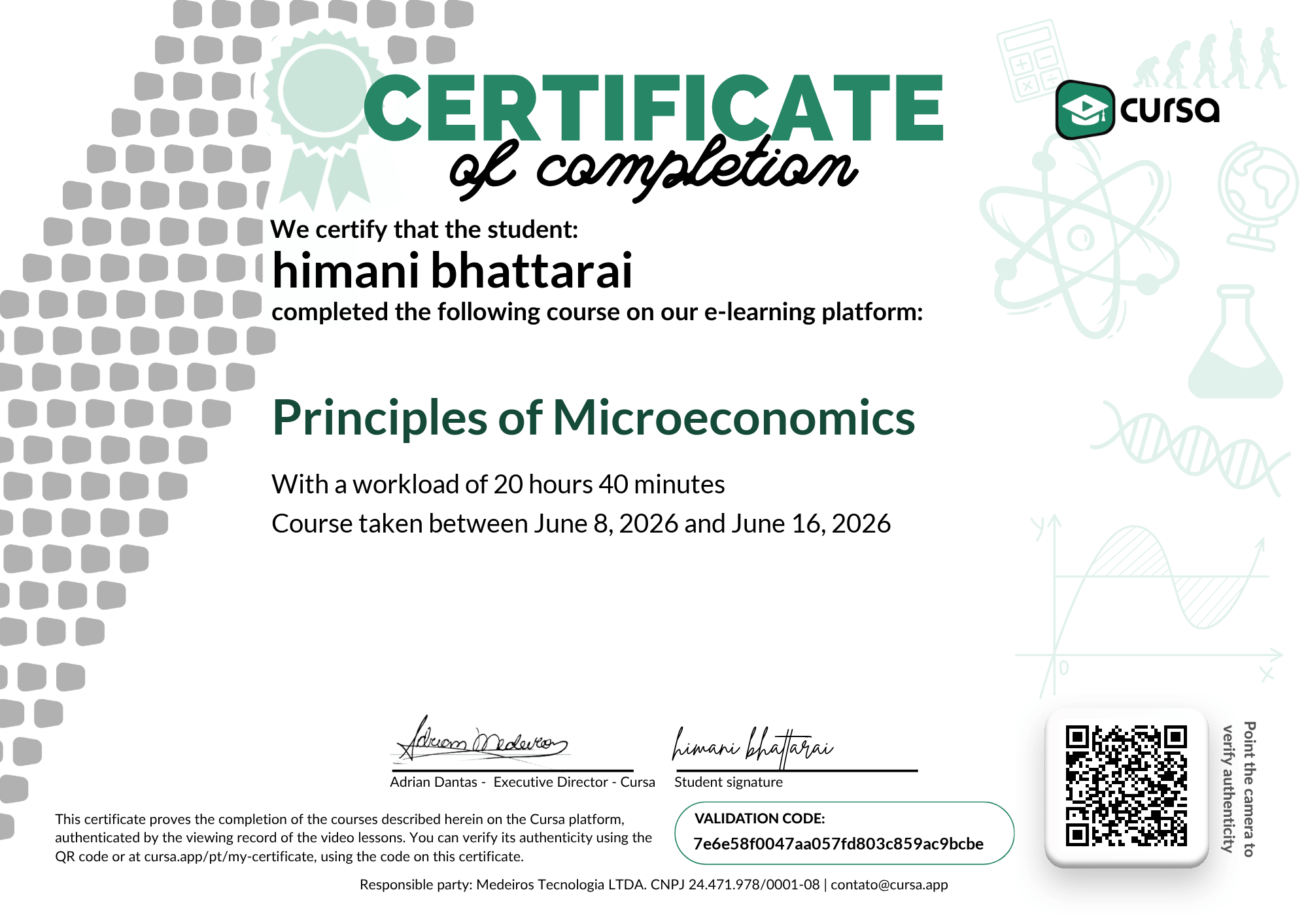 Image of my free Course Completion Certificate.