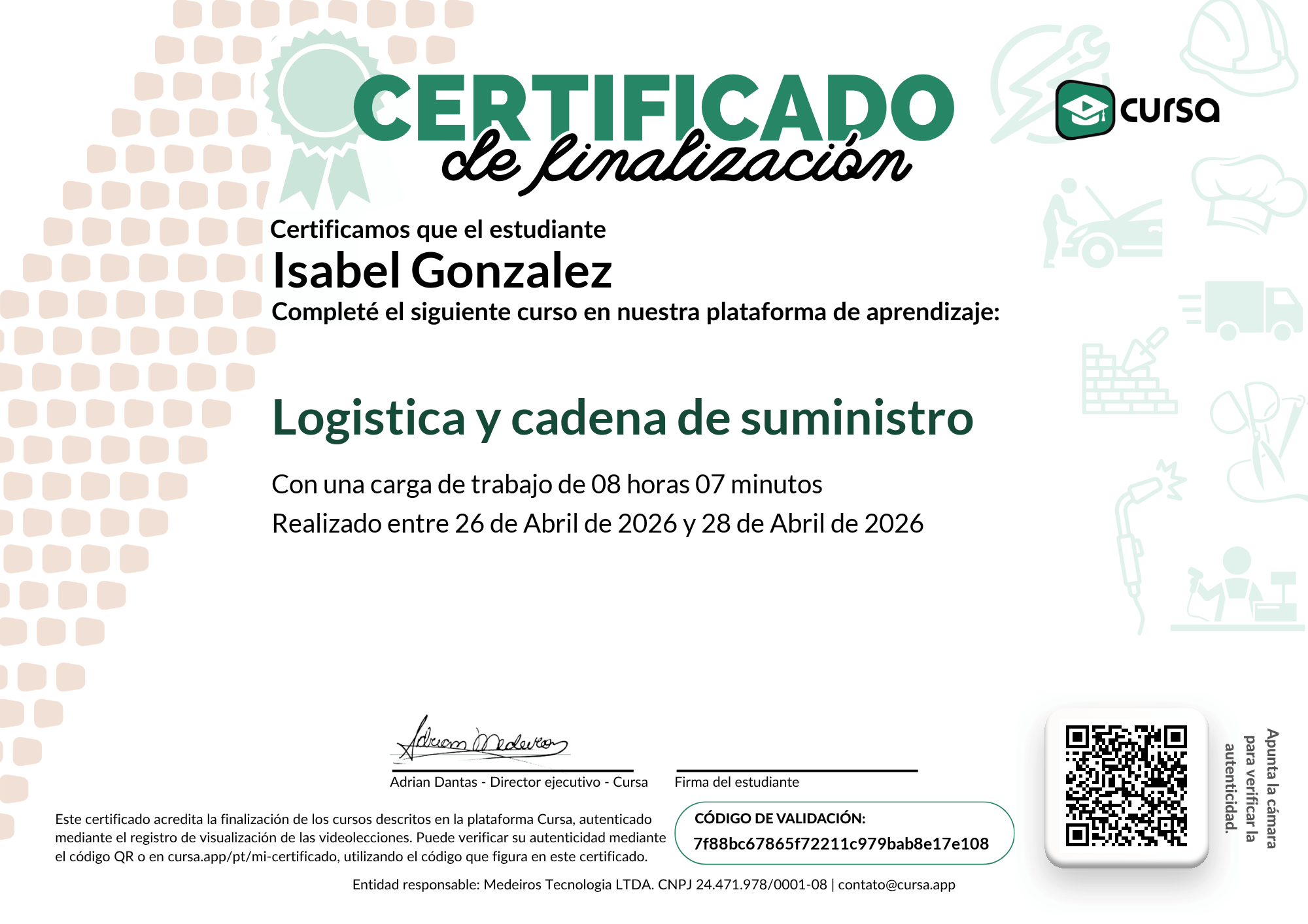 Imagen de mi Certificado de finalización del curso gratuito.