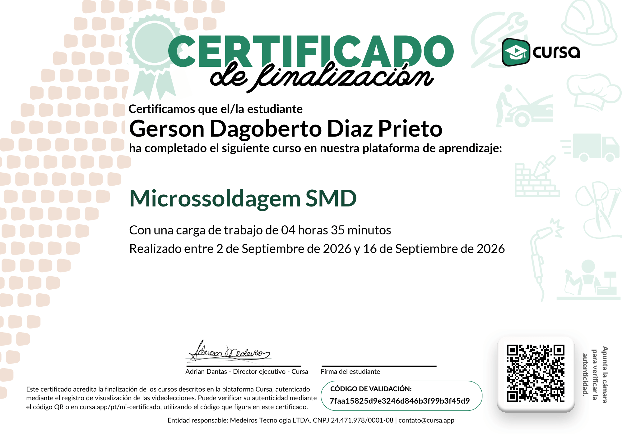 Imagen de mi Certificado de finalización del curso gratuito.