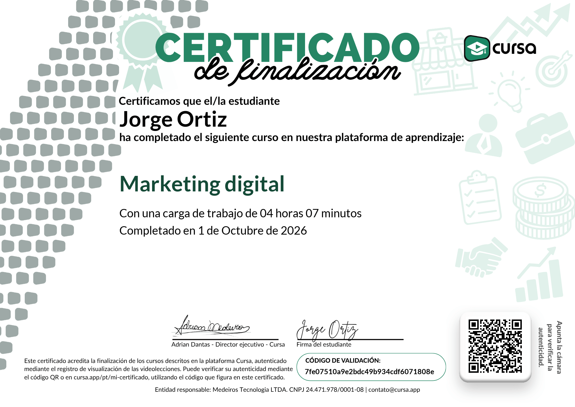 Imagen de mi Certificado de finalización del curso gratuito.
