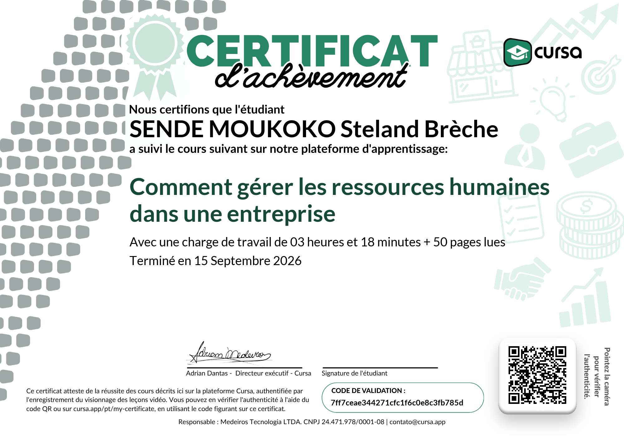 Image de mon certificat de fin de cours gratuit.