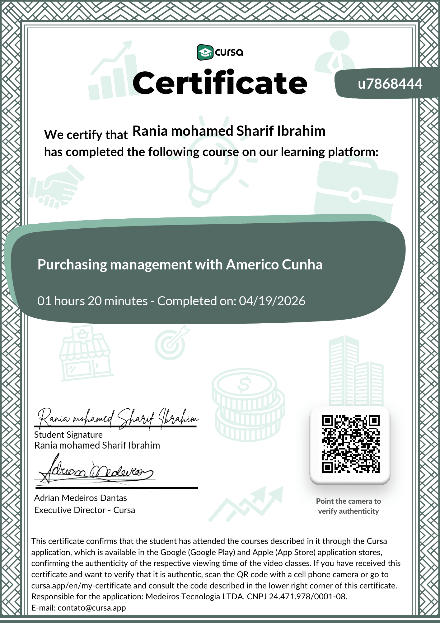 Image of my free Course Completion Certificate.