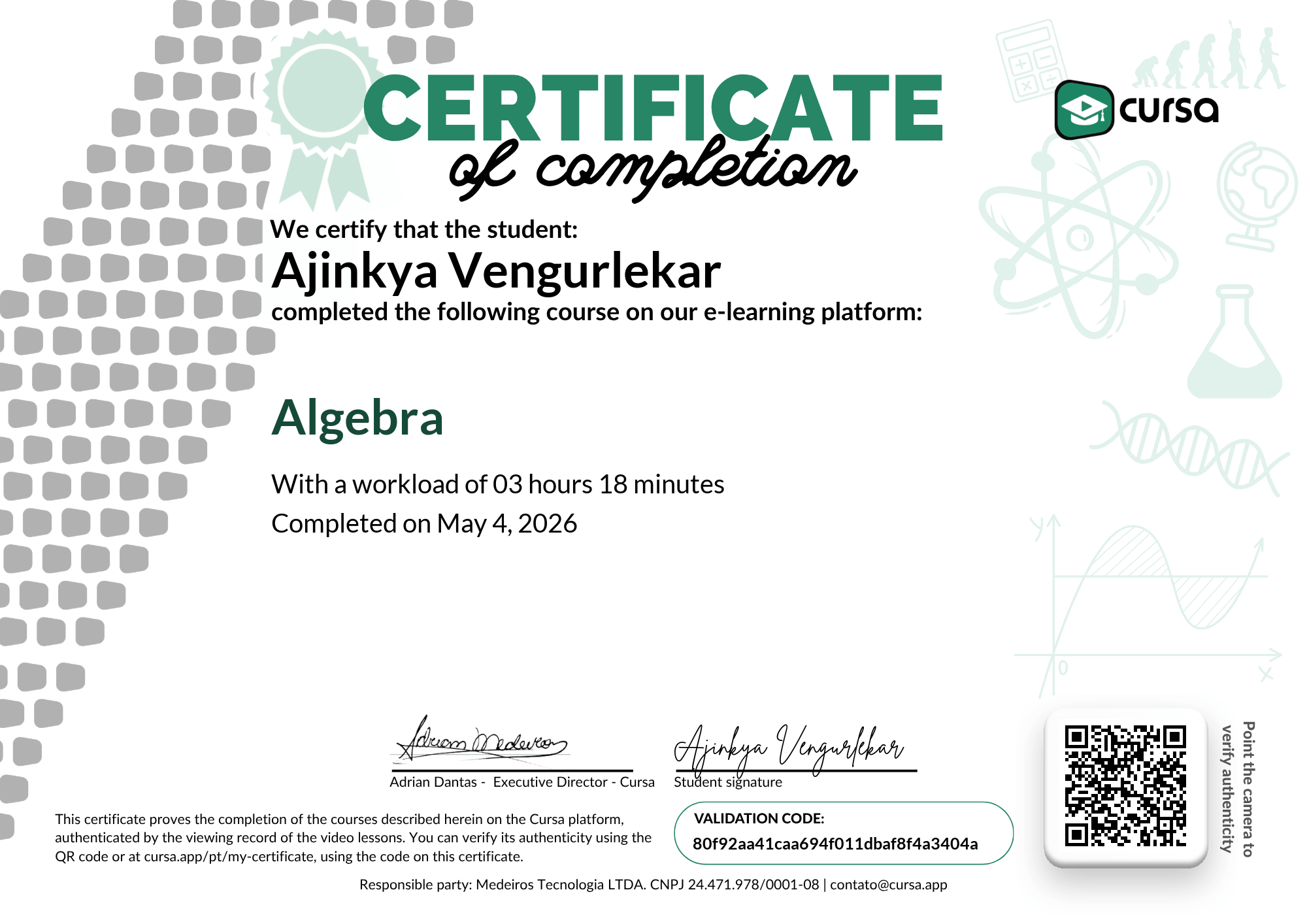 Image of my free Course Completion Certificate.