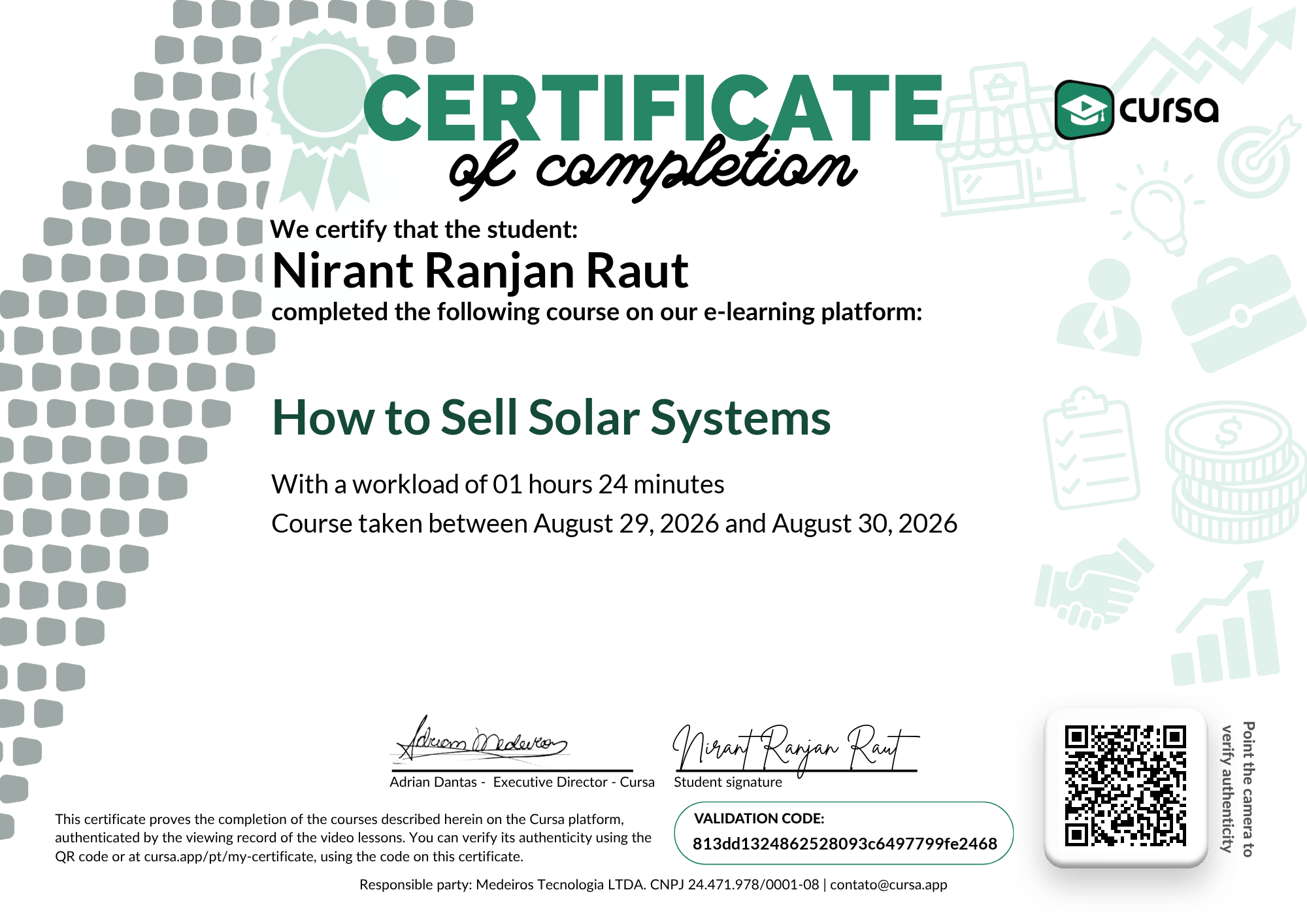 Image of my free Course Completion Certificate.