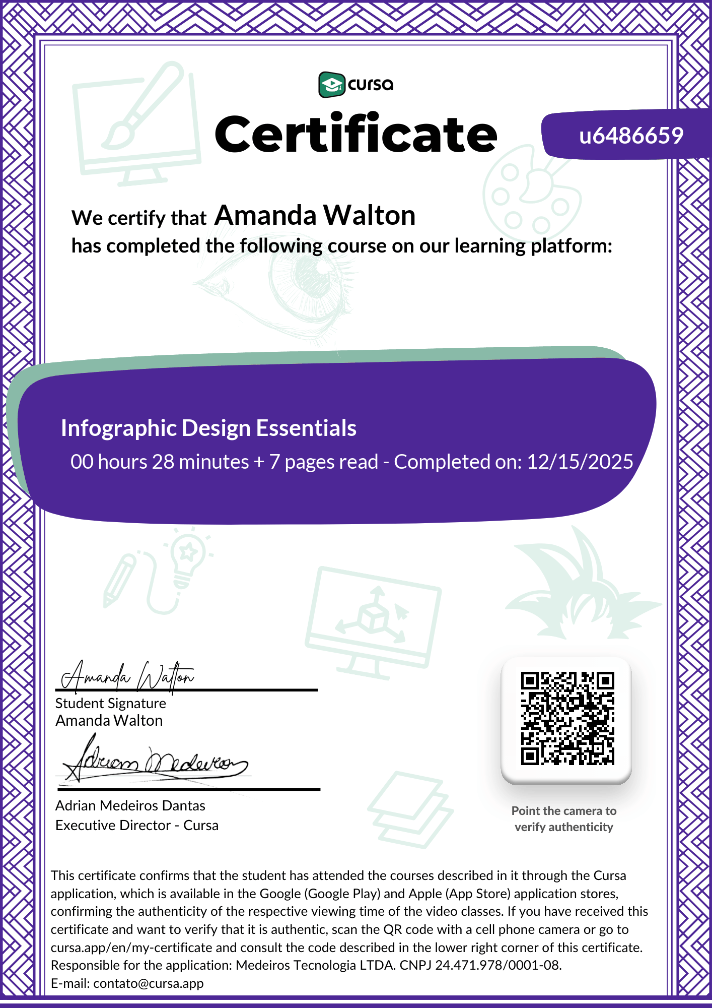 Image of my free Course Completion Certificate.