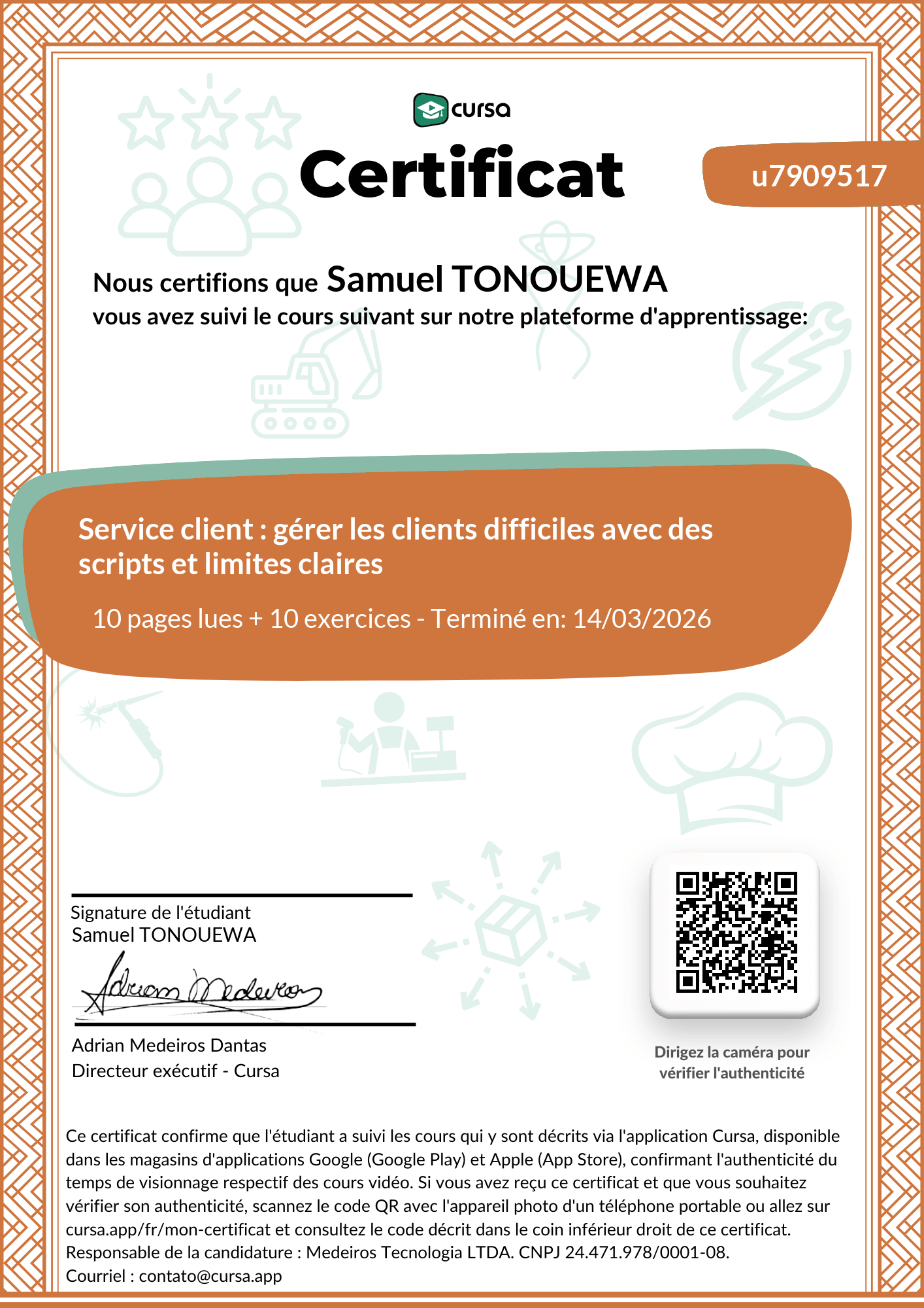 Image de mon certificat de fin de cours gratuit.
