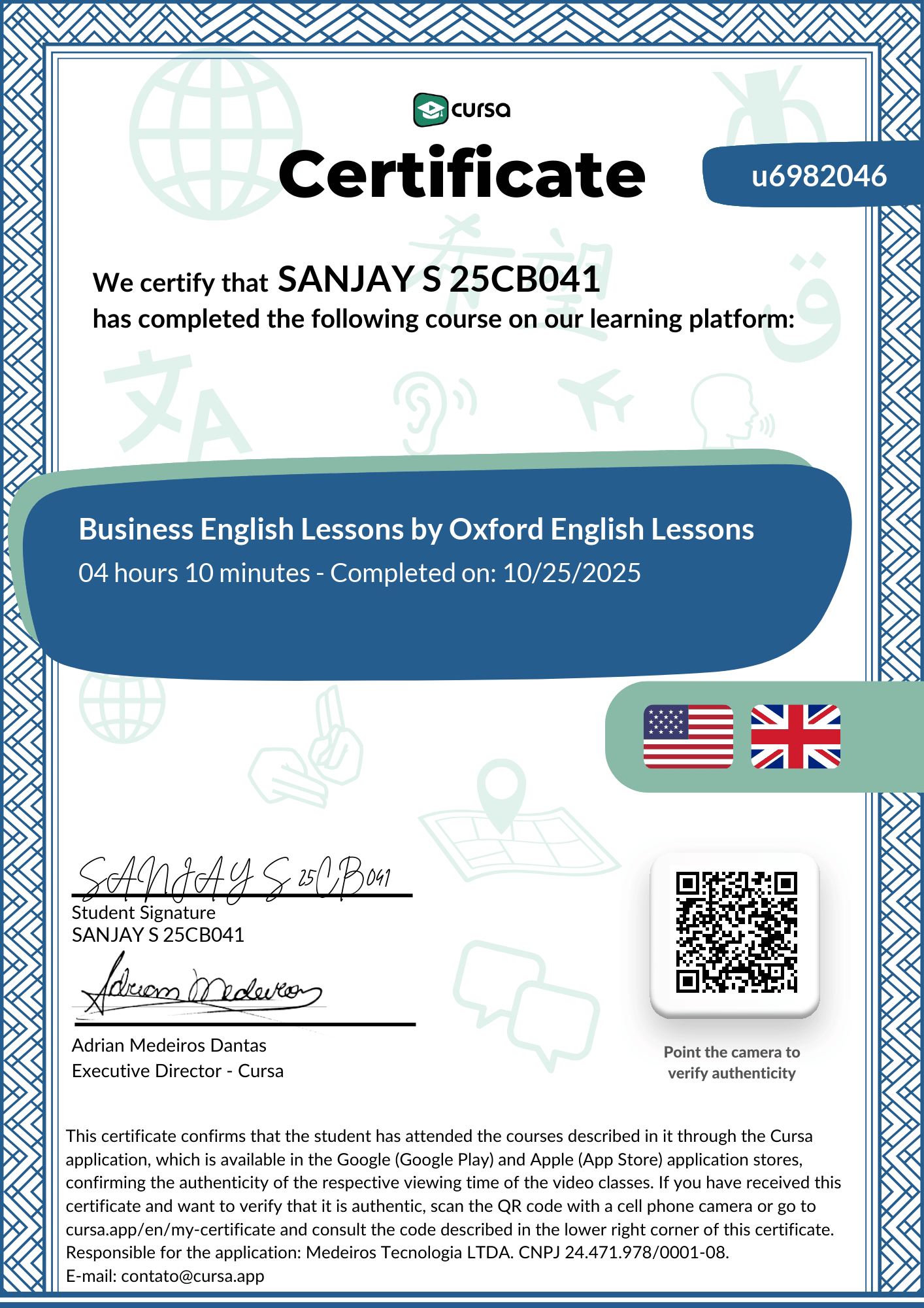 Image of my free Course Completion Certificate.
