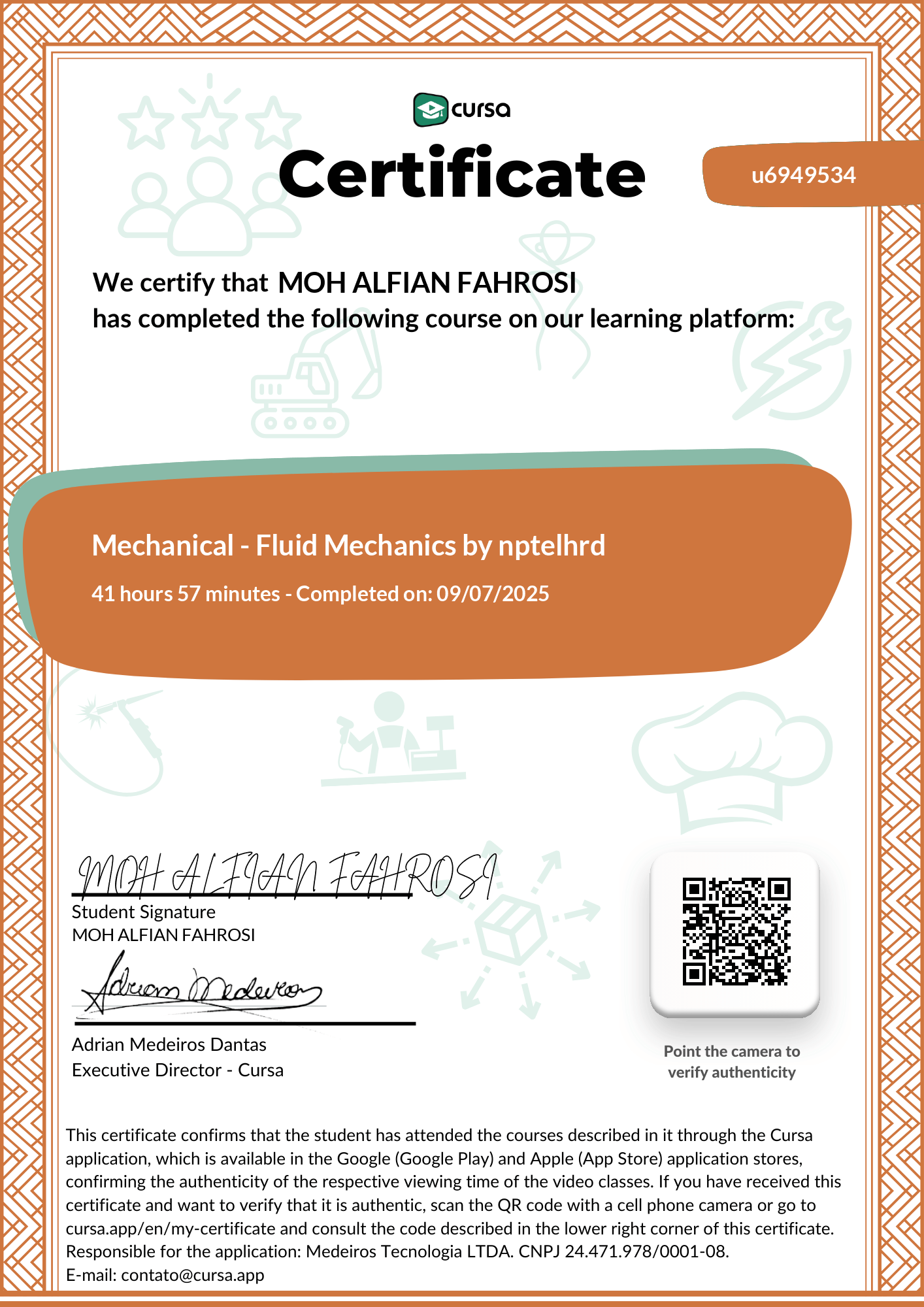 Image of my free Course Completion Certificate.