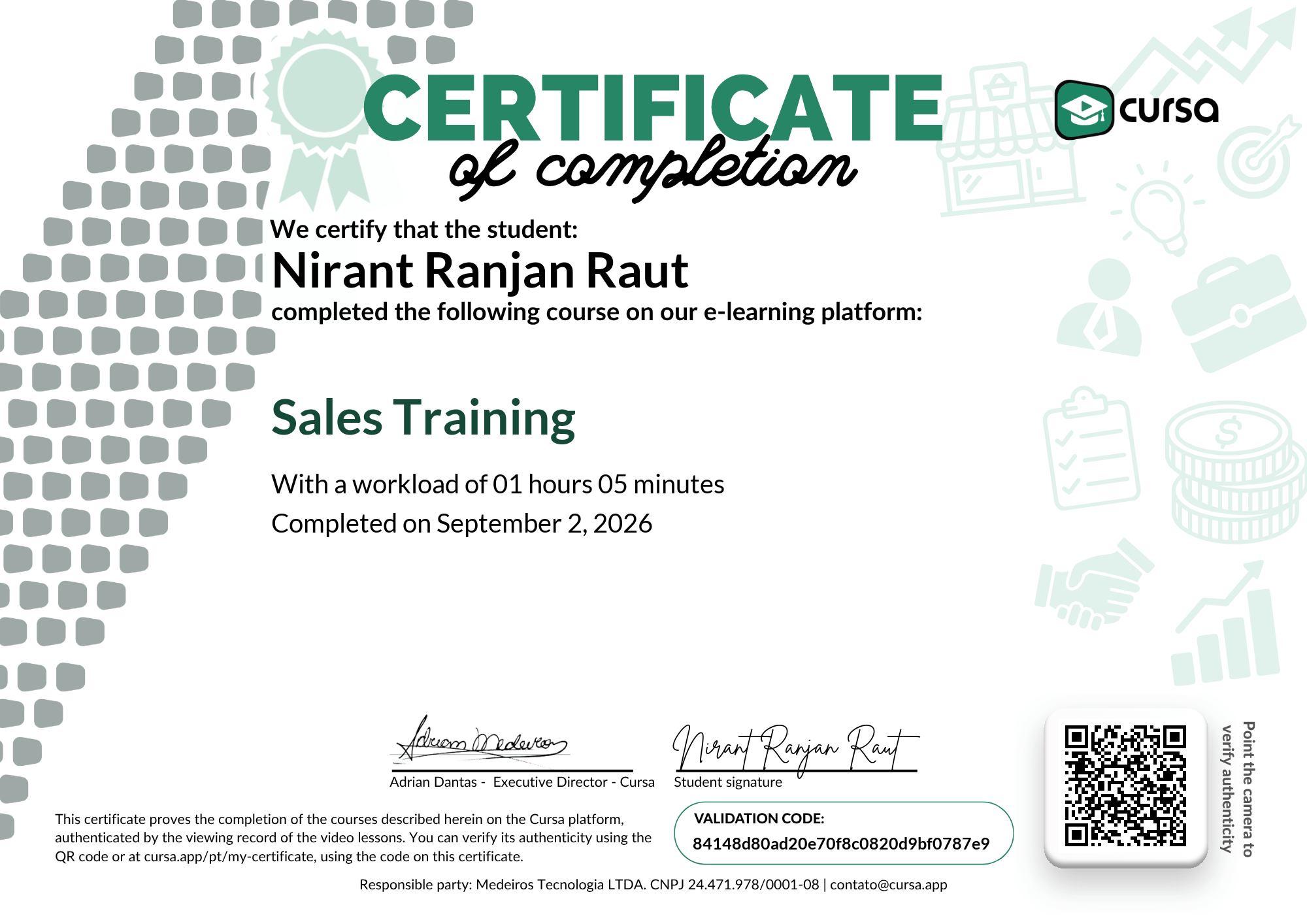 Image of my free Course Completion Certificate.