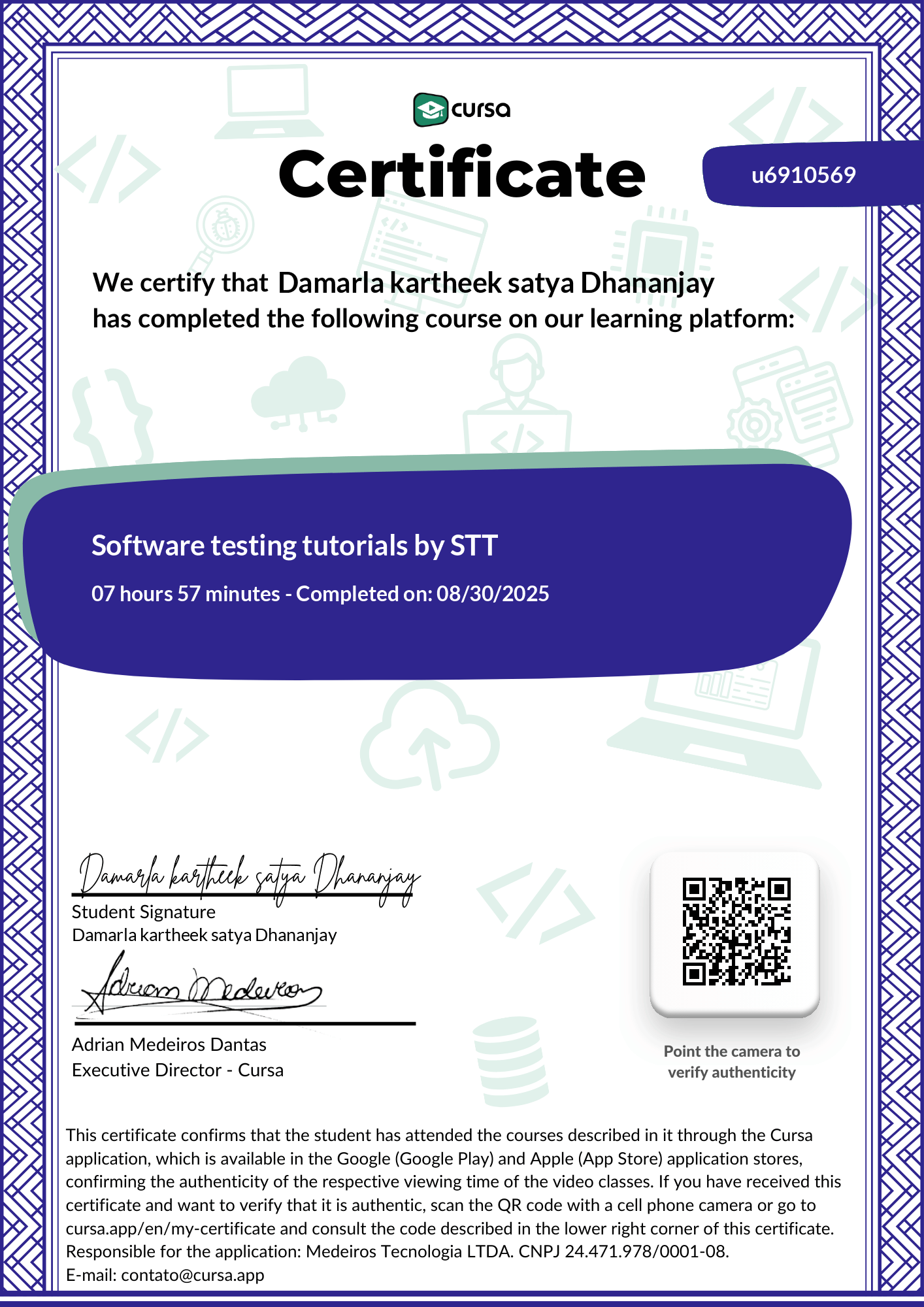 Image of my free Course Completion Certificate.