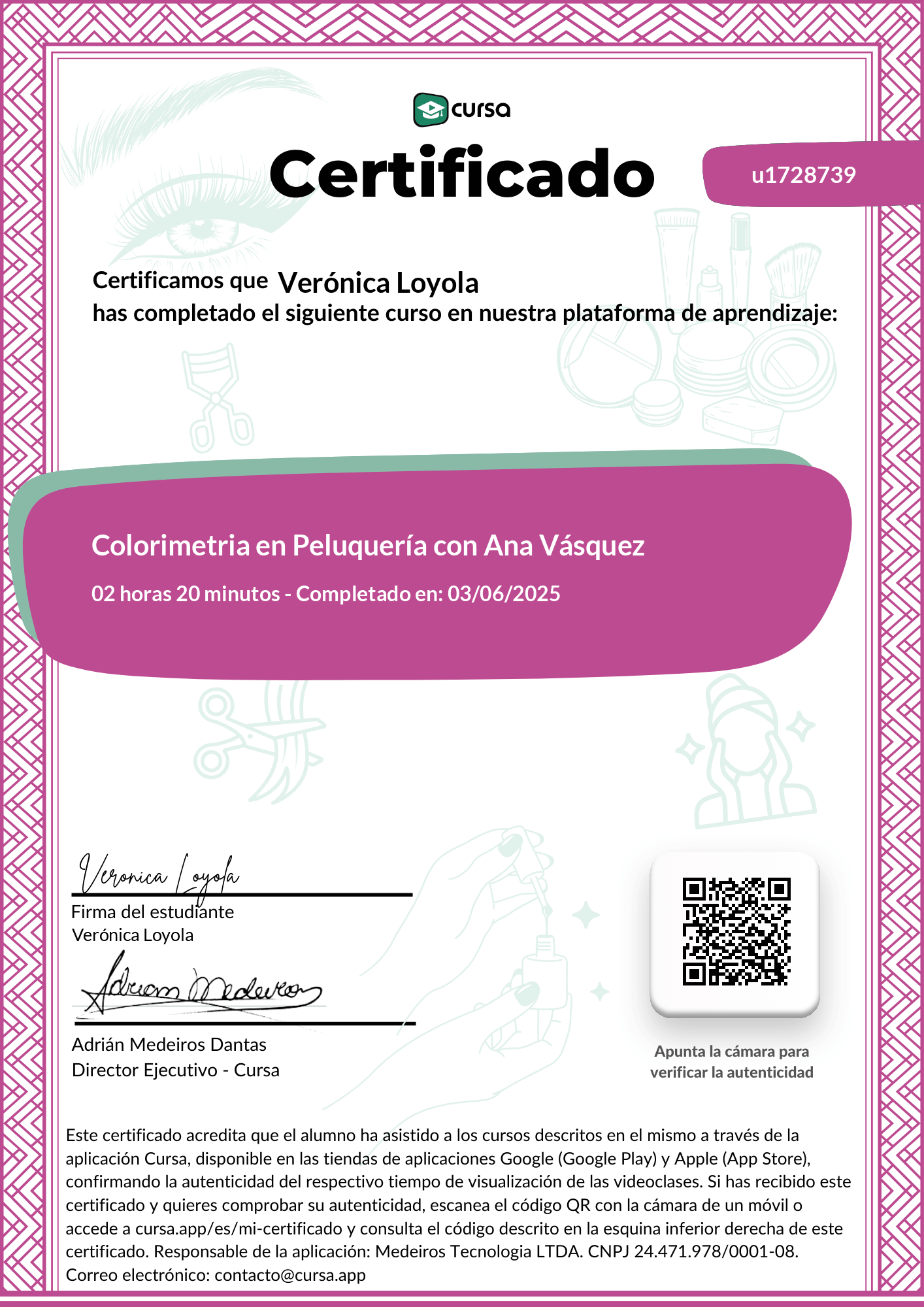 Imagen de mi Certificado de finalización del curso gratuito.