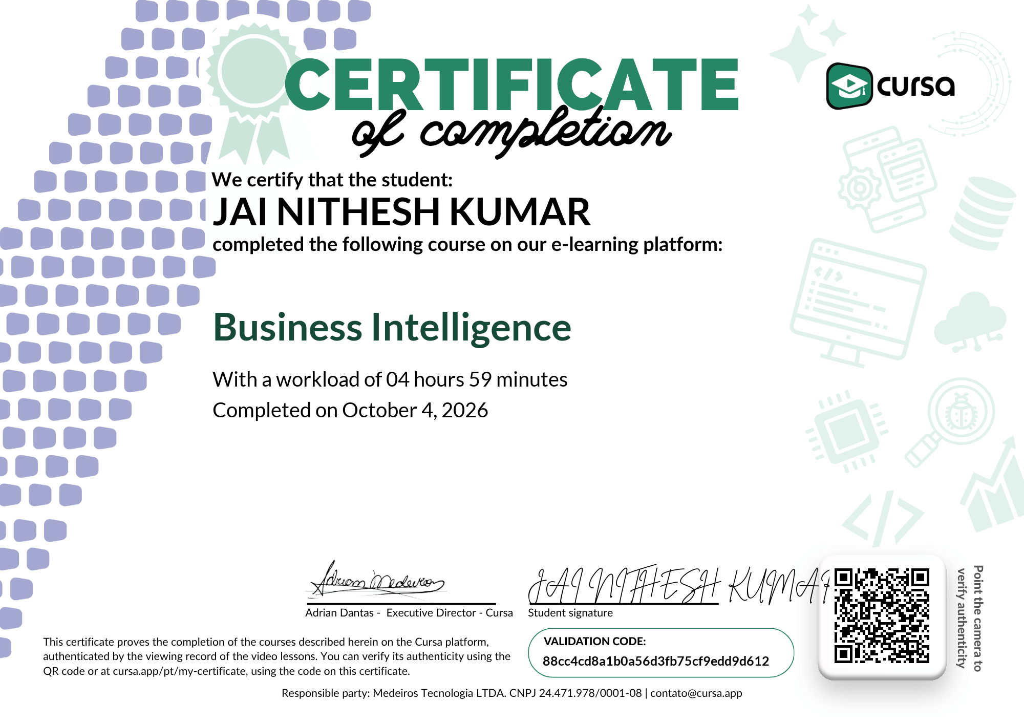 Image of my free Course Completion Certificate.