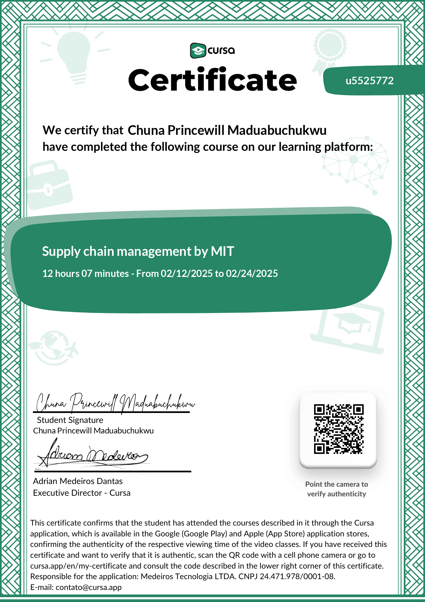 Image of my free Course Completion Certificate.